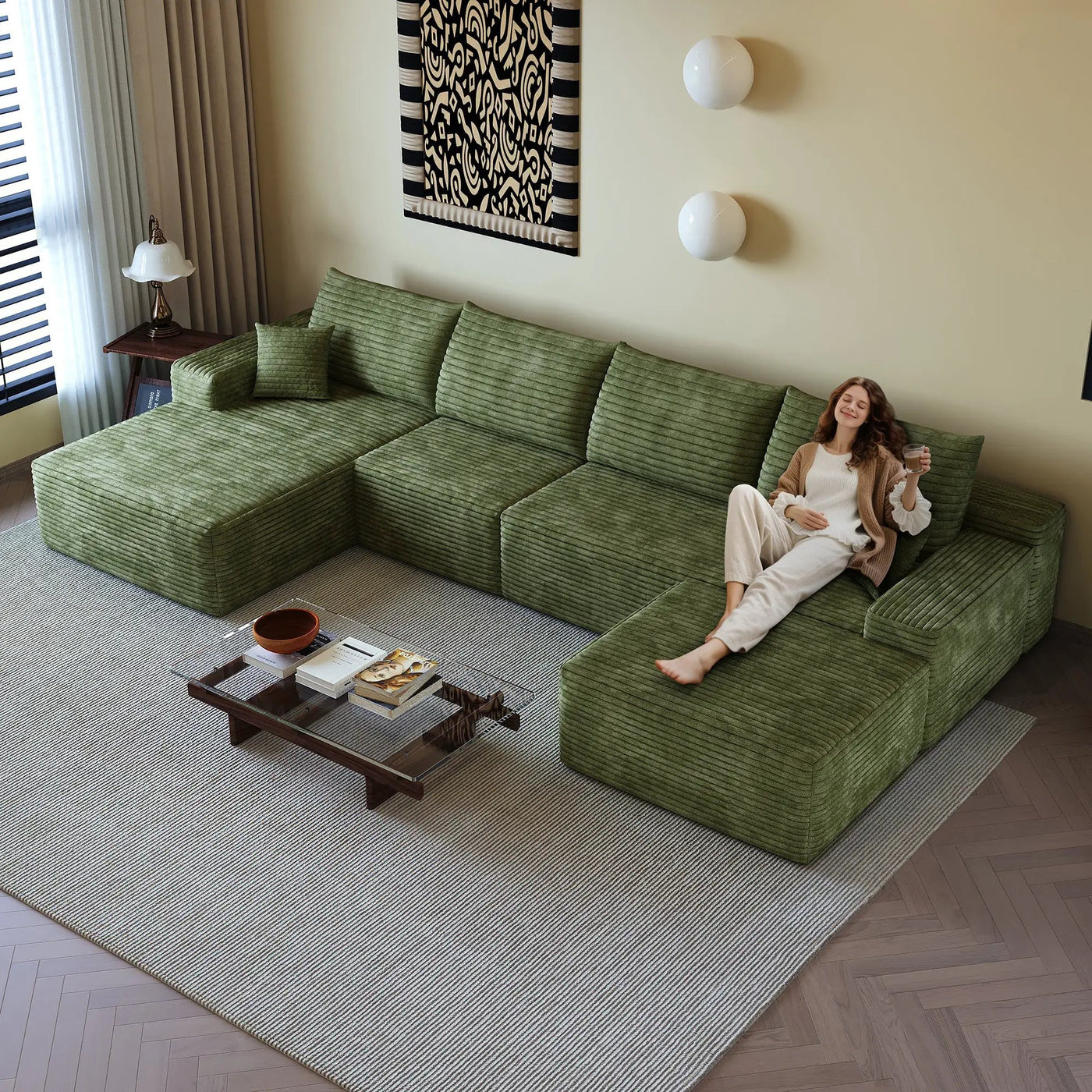 135" Cloud Sectional Sofa with 1 Ottoman by HouseOfZazla