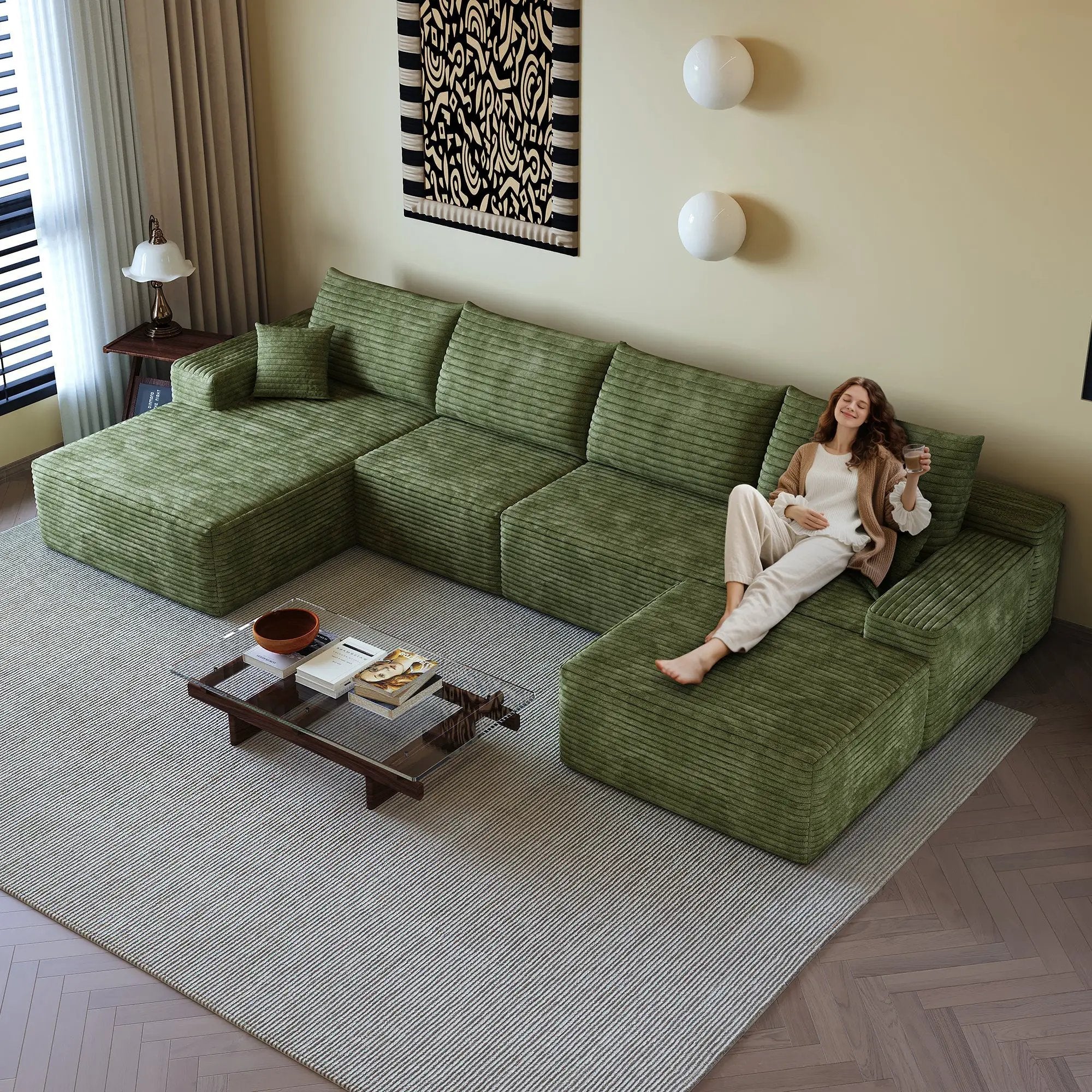 135" Cloud Sectional Sofa with 1 Ottoman by HouseOfZazla
