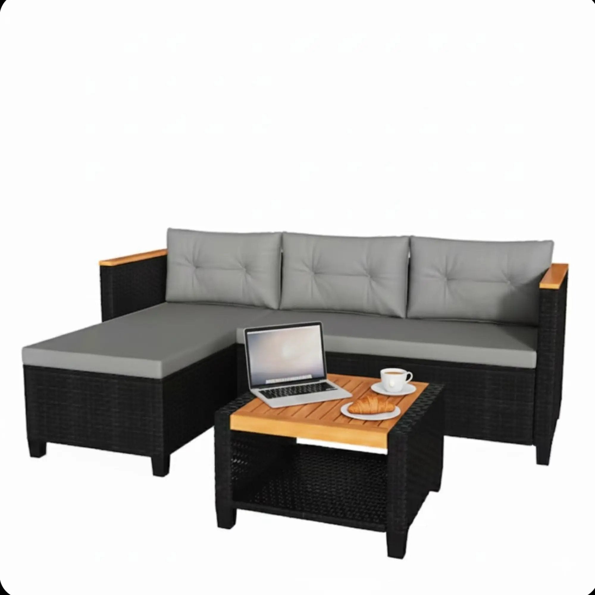 L-Shaped Patio Set With Cushions And Storage Table by HouseOfZazla