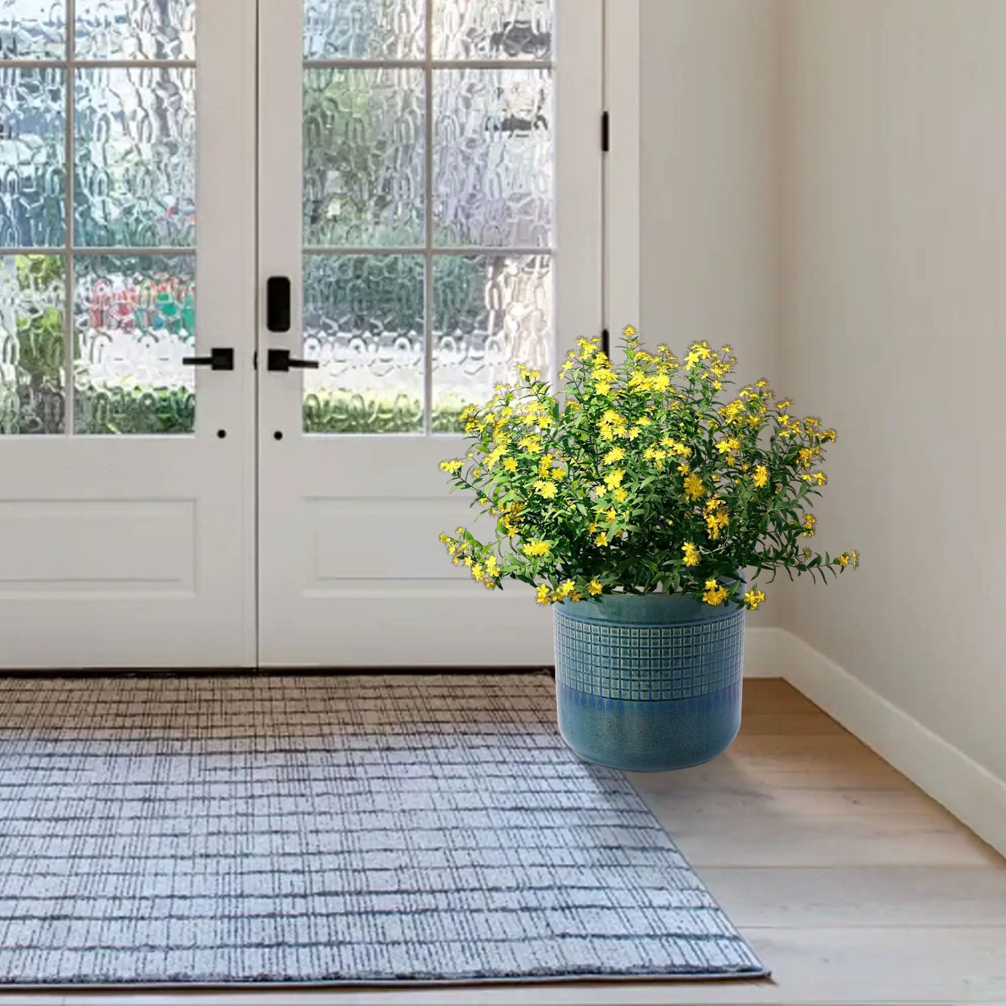 Grid Flowerpot (Set of 3), Planter For Patio, Garden, Windowsill - Blue / Green by Unique Piece Furniture