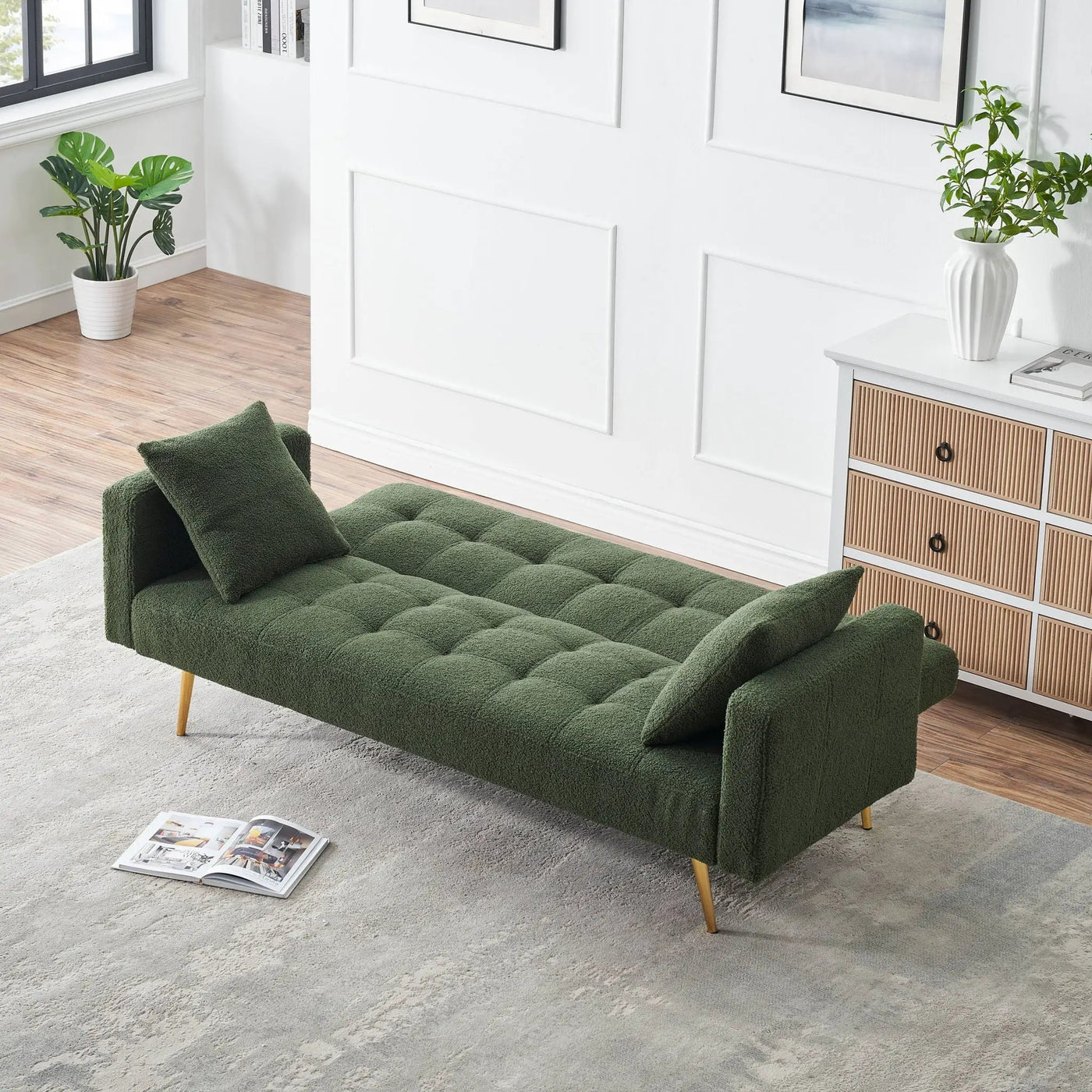 Teddy Fleece Sofa Bed With Luxurious Throw Pillows by Unique Piece Furniture