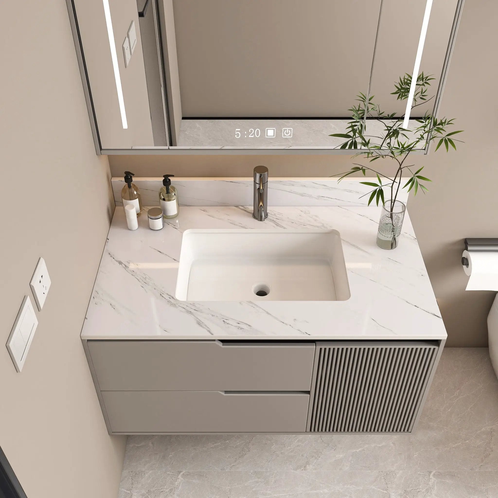 Bianco Carrara Venato Marble Vanity Top With Pre Drilled Faucet Hole And Undermount Sink by HouseOfZazla