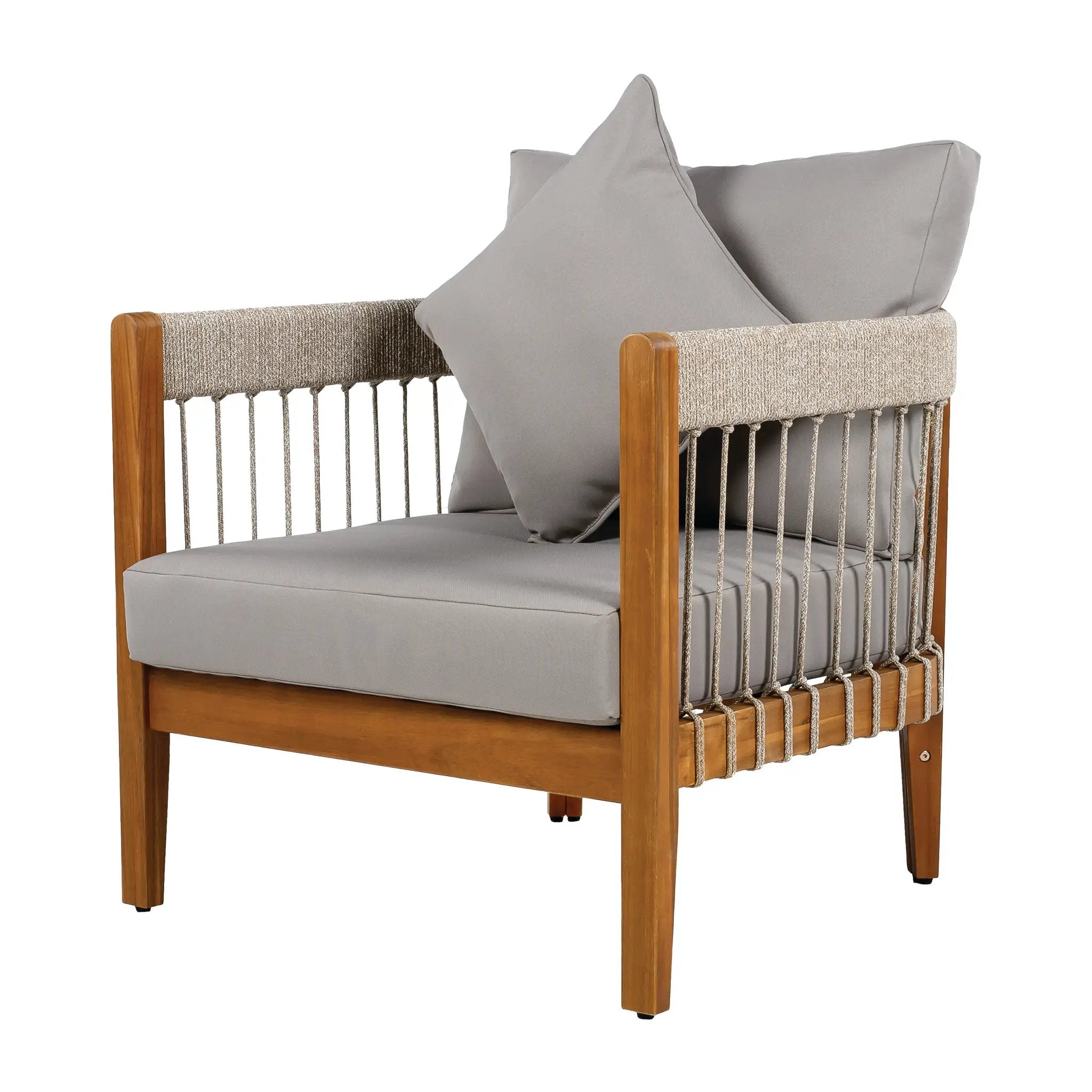 Acacia Wood Outdoor Club Chair with Handwoven Rope Accents & Curved Backrest by HouseOfZazla