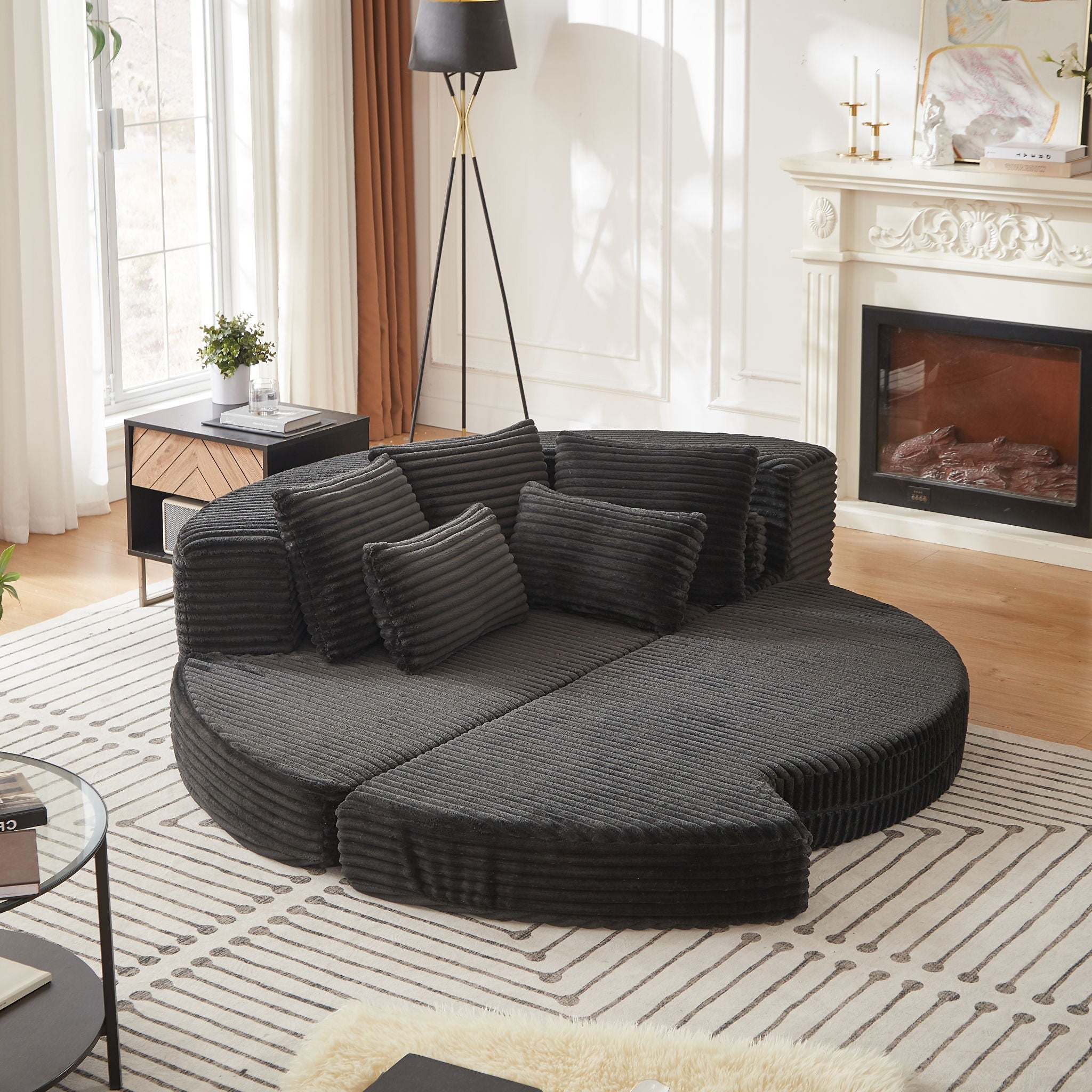 Semi Circular 2 In 1 Sofa Bed With Neck Pillow And Throw Pillows by HouseOfZazla