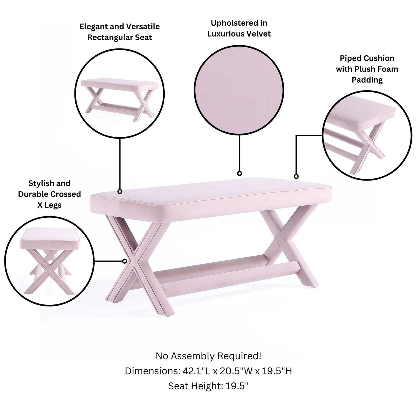 Abigail - Accent Bench With Piped Cushion by HouseOfZazla