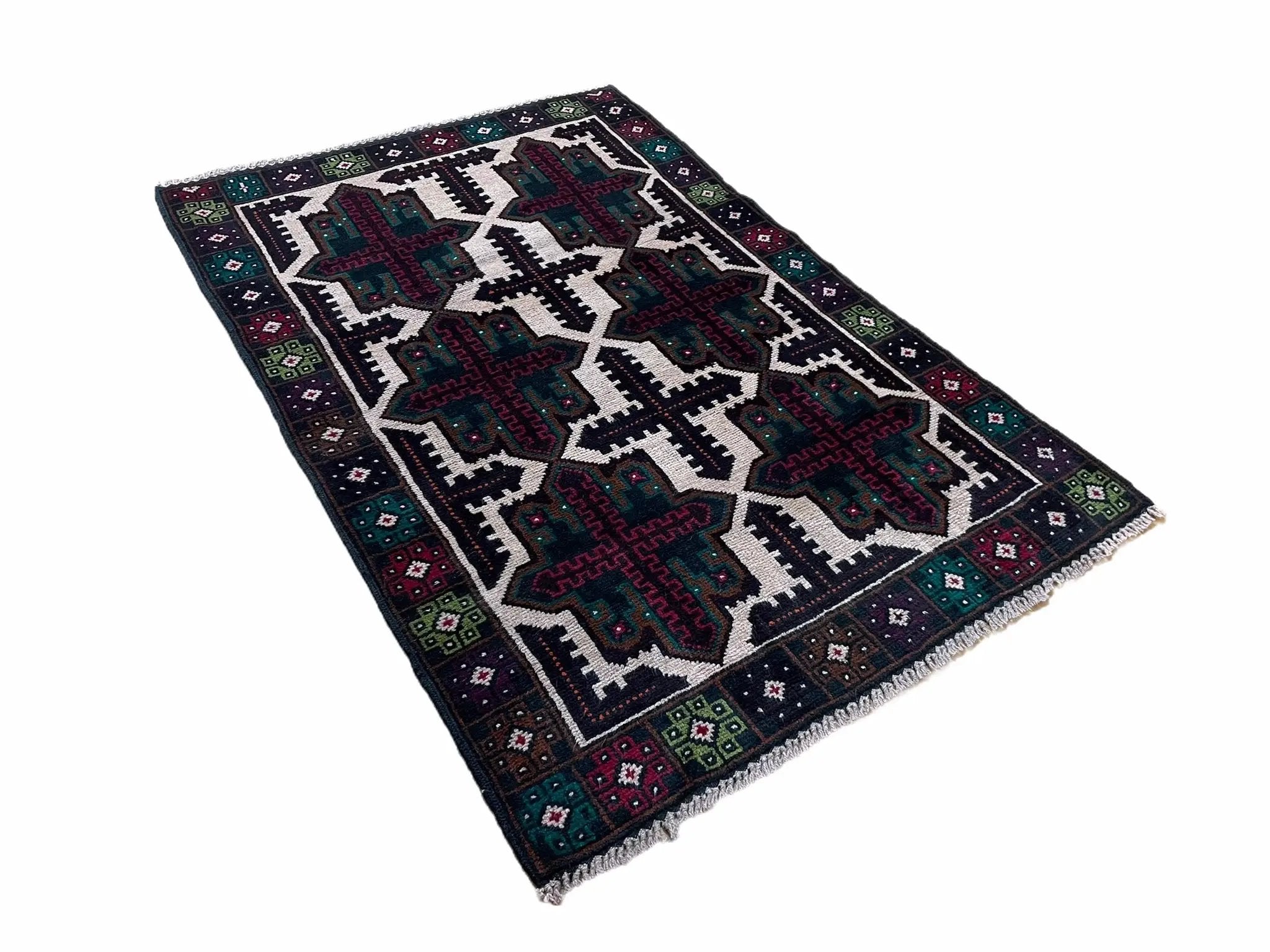 3 X 4.4 Vintage Handmade Tribal Wool Rug Balouchi Rug Afghan Rug Red Beige Green by Jewel Rugs