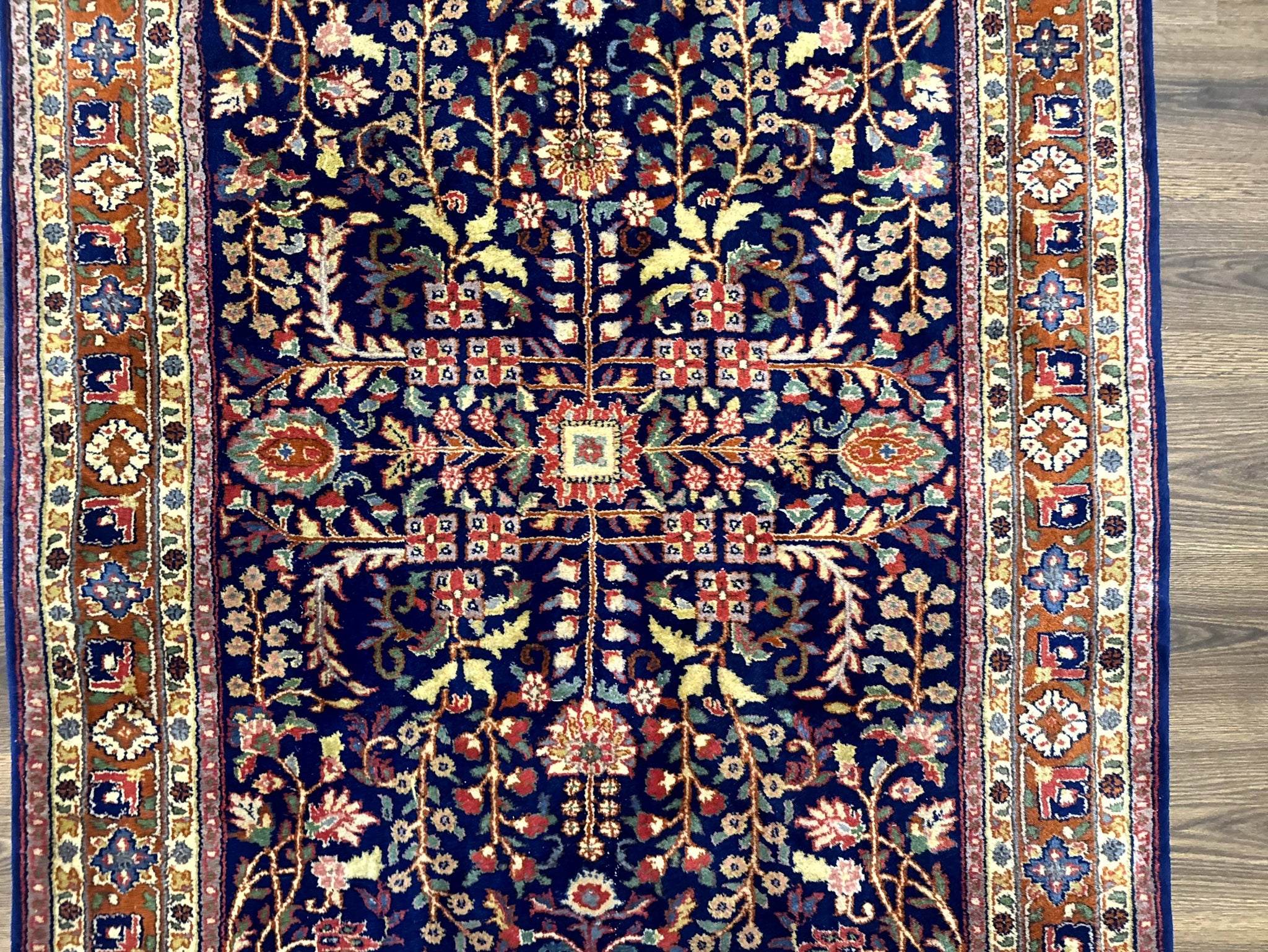 Indo Persian Sarouk Rug 4x6, Blue and Rust Red by Jewel Rugs
