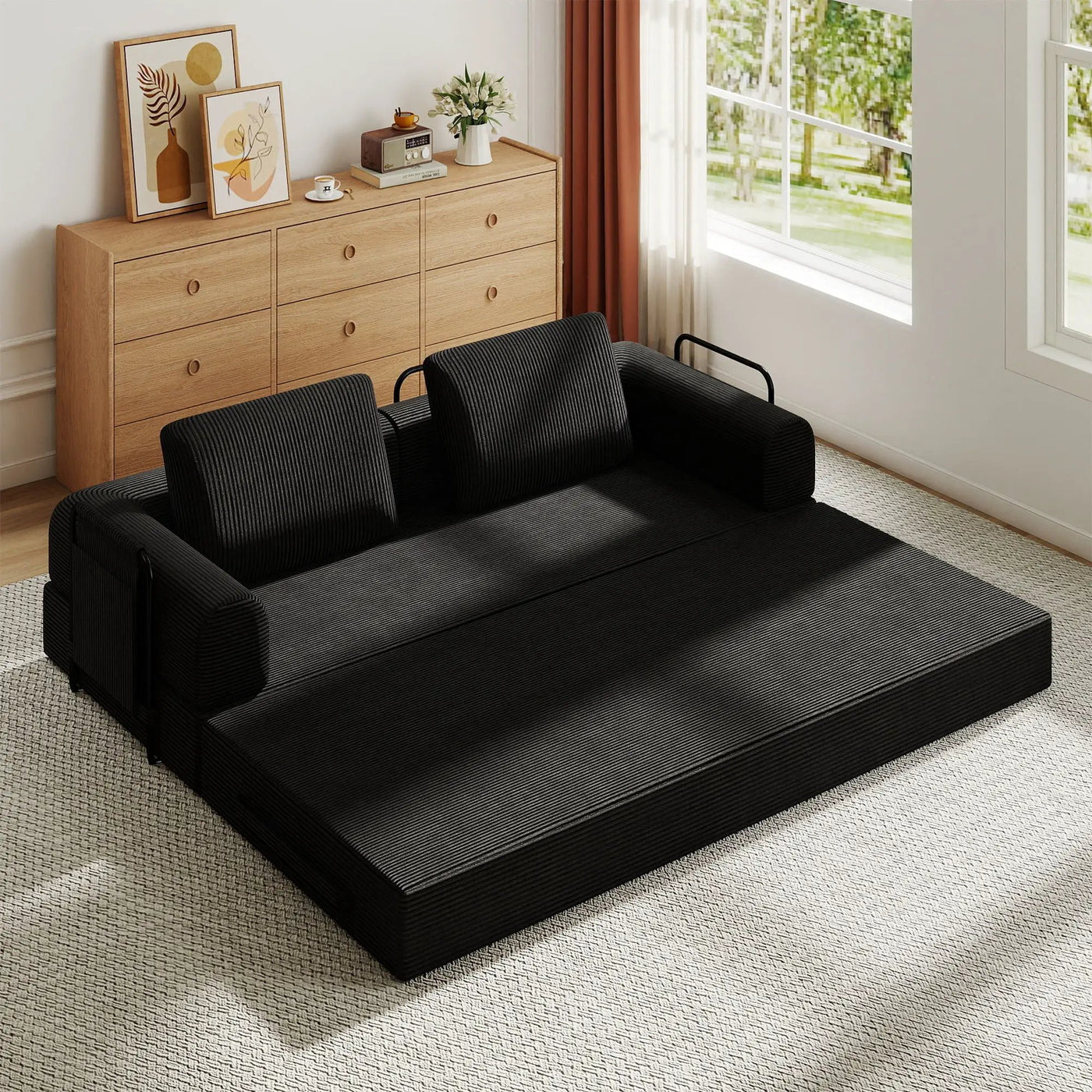 Convertible Sleeper Sofa Bed With Cylindrical Pillow, Fixed Shape Frame by Unique Piece Furniture