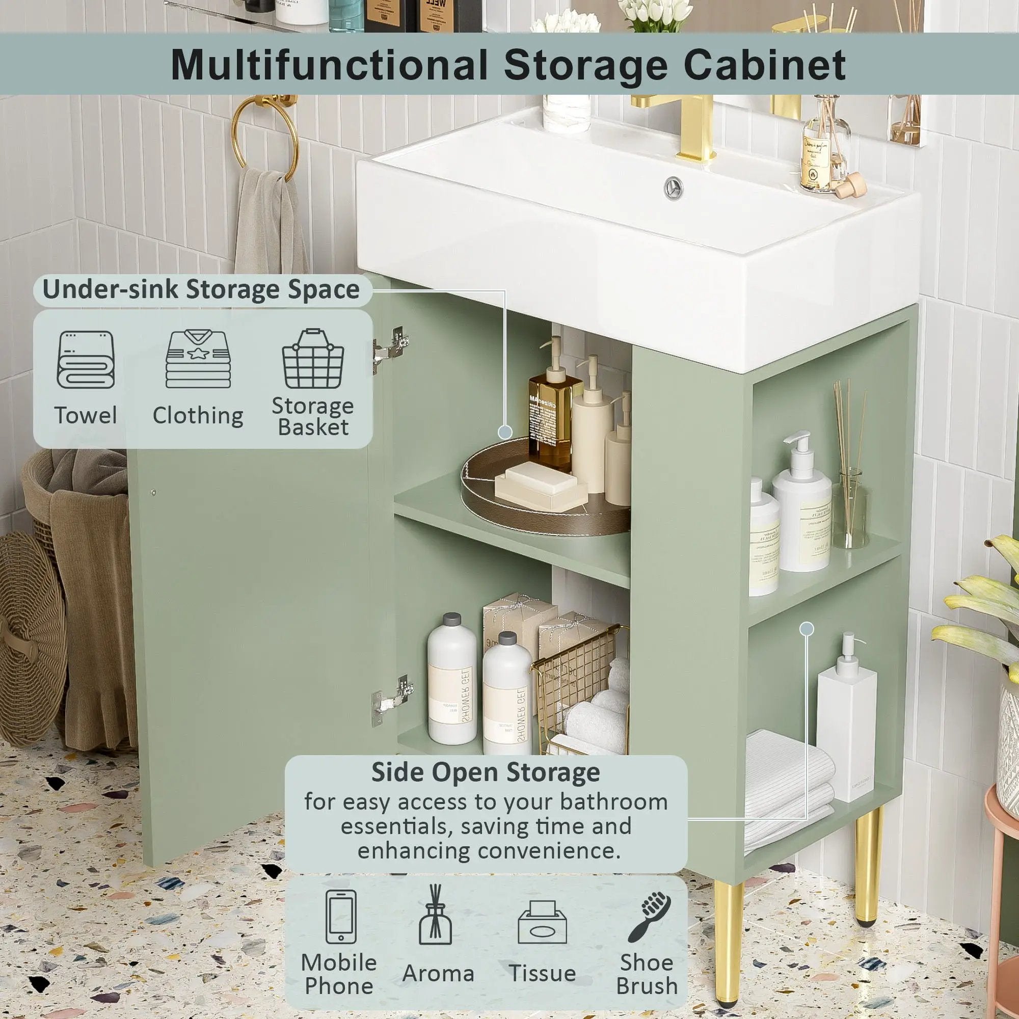 Bathroom Vanity, Combo Cabinet, Bathroom Storage Cabinet, Single Ceramic Sink by Unique Piece Furniture