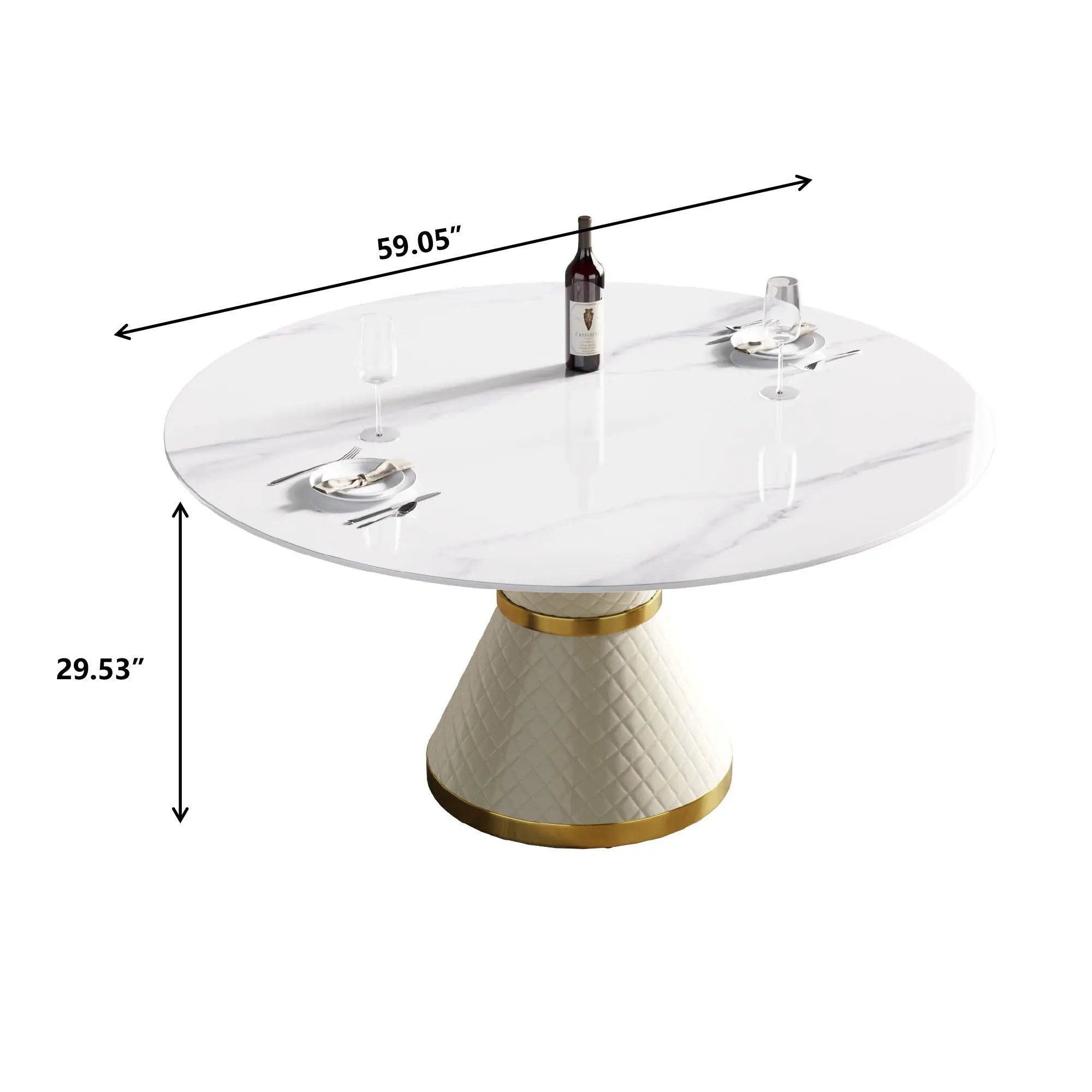 Modern Artificial Stone Round Carbon Steel Base Dining Table, Can Accommodate 6 People by Unique Piece Furniture
