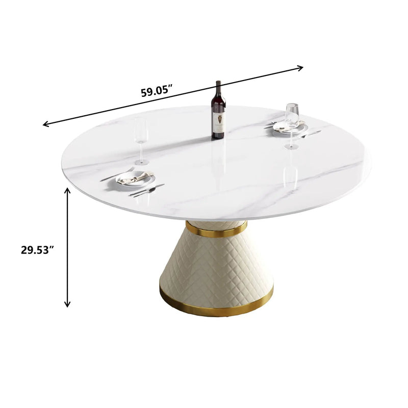 Modern Artificial Stone Round Carbon Steel Base Dining Table, Can Accommodate 6 People by HouseOfZazla