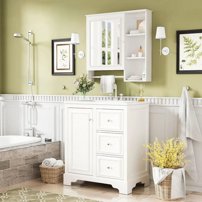 Bathroom Vanity With Sink, Modern Elegant Bathroom Storage Cabinet With 3 Drawers And Adjustable Shelves, Freestanding Vanity Set With Mirror Cabinet, Single Sink Bathroom Vanity by HouseOfZazla