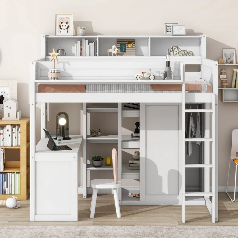 Loft Bed With Built In Desk, Storage Shelves, And Wardrobe by Unique Piece Furniture