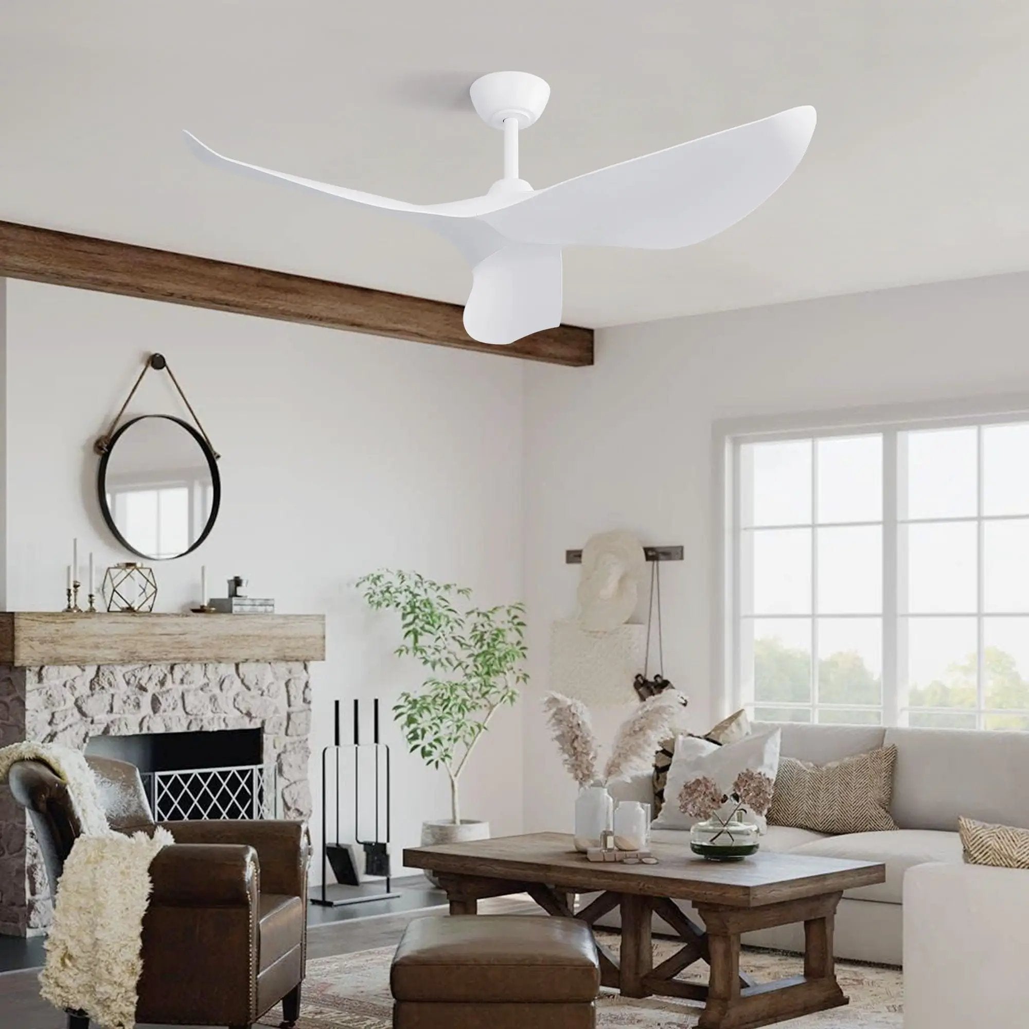 Ceiling Fan Without Light, DC Motor Remote Control Fan For Indoor / Outdoor Use - White by Unique Piece Furniture