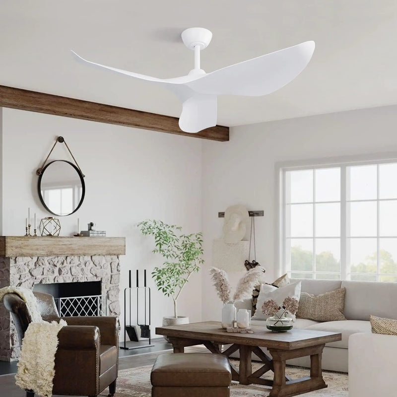 Ceiling Fan Without Light, DC Motor Remote Control Fan For Indoor / Outdoor Use - White by Unique Piece Furniture