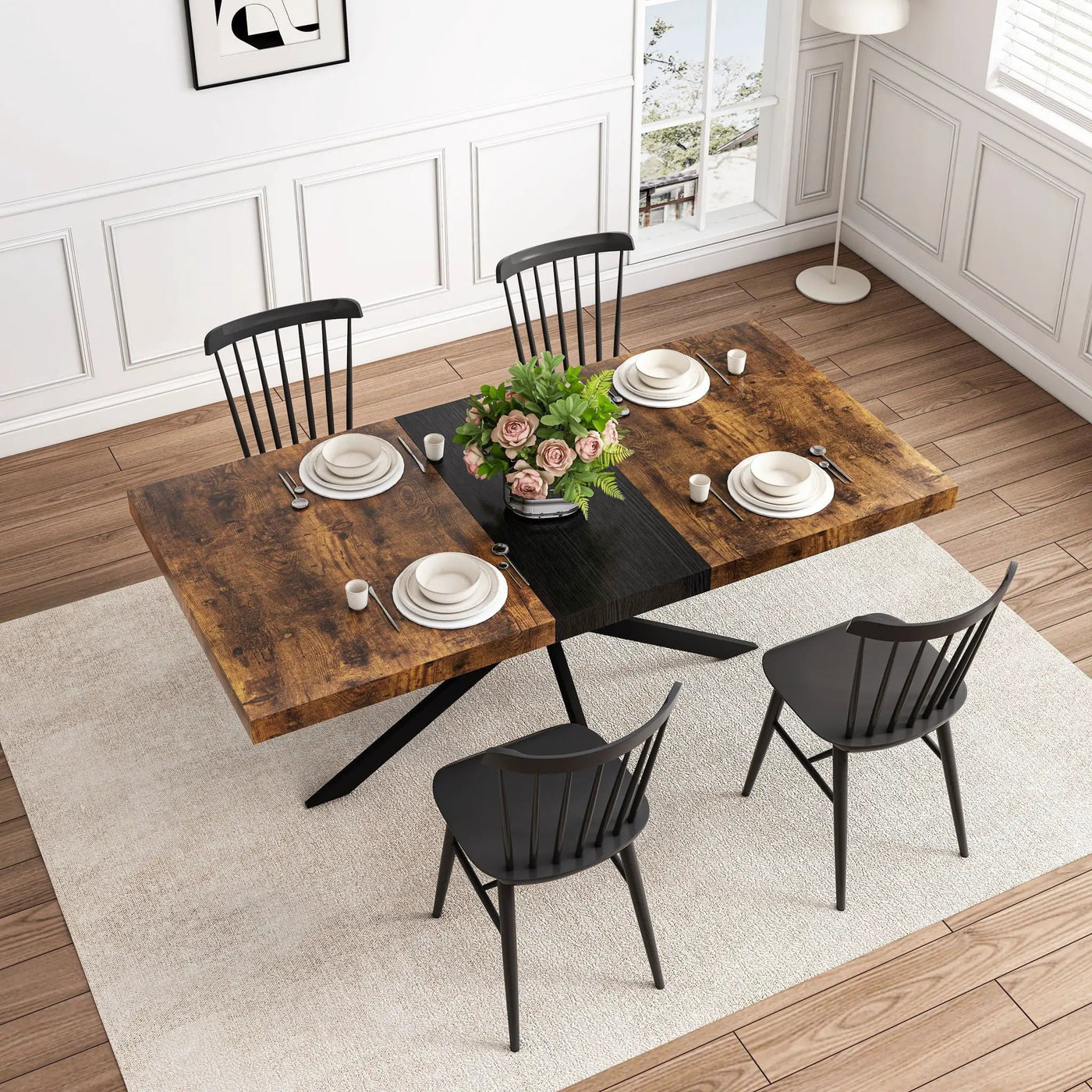 Retro Rectangular Stretch Dining Table With Embossed Center Plate by HouseOfZazla