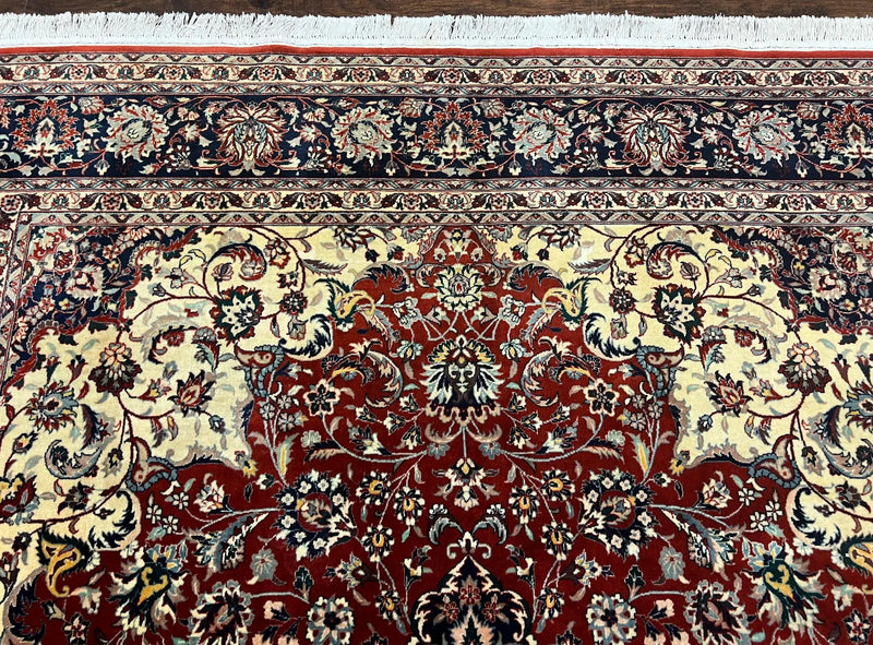 Fine Sino Persian Rug 7x10 ft, Floral Central Medallion Oriental Carpet, Red Navy Blue Cream, Hand Knotted Wool Traditional Vintage Rug by Jewel Rugs