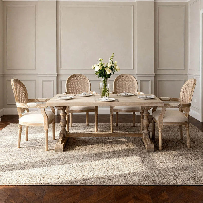 French Vintage Upholstered Fabric Dining Armchair (Set of 2) - Beige by HouseOfZazla