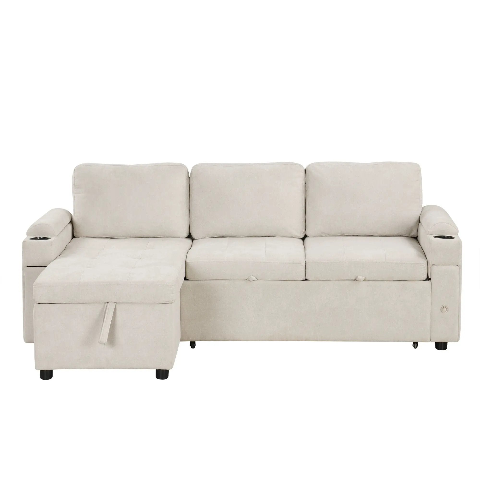 Convertible L Shaped Sofa Couch With Storage, Cup Holders, USB Ports by HouseOfZazla