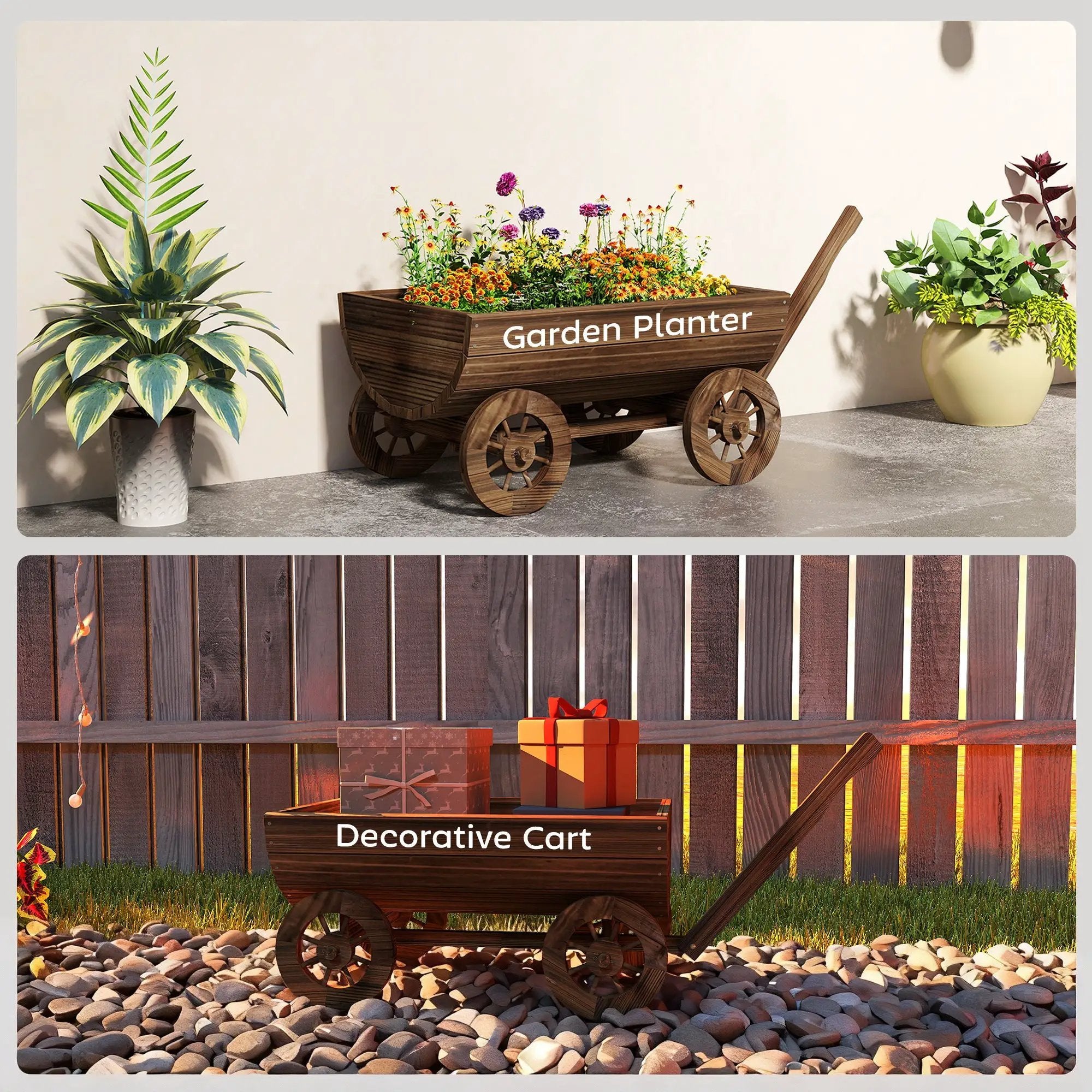 Outsunny Wooden Wagon Planter Box by HouseOfZazla
