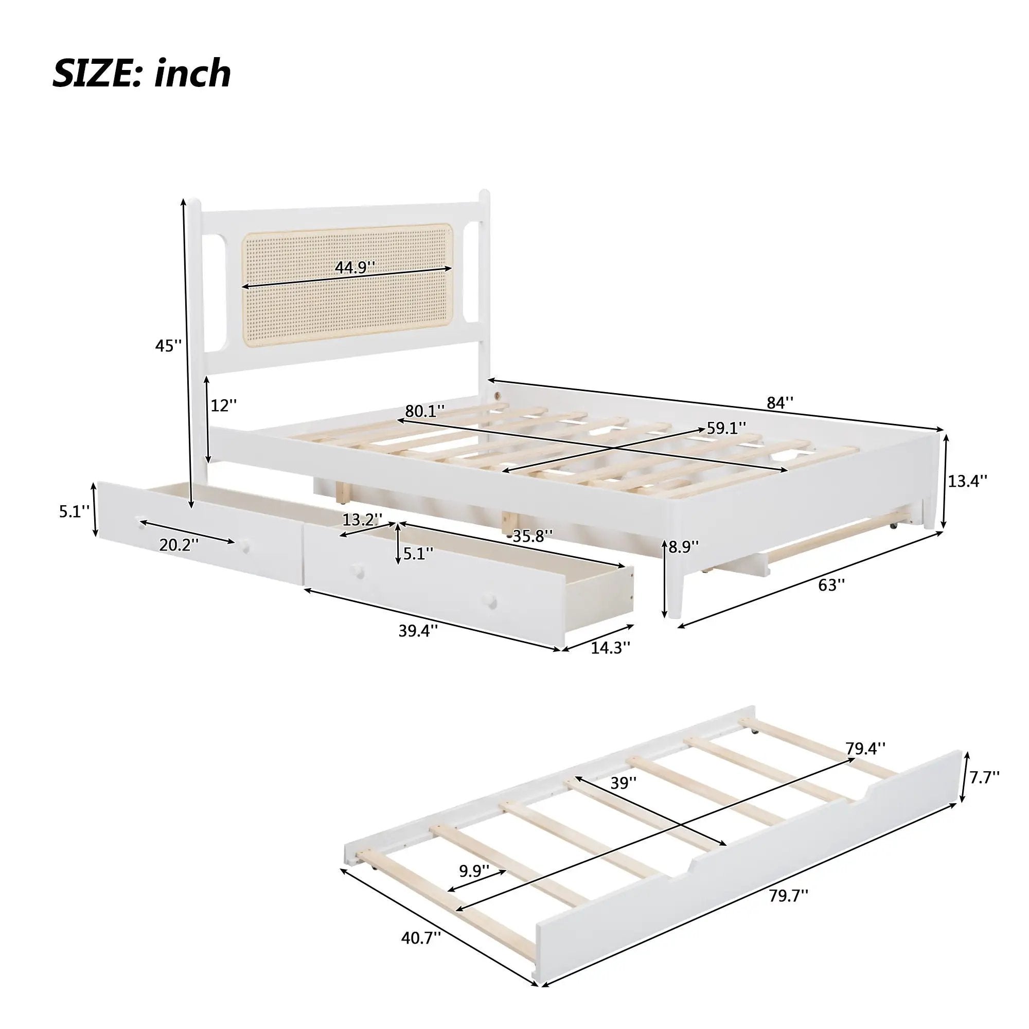 Platform Bed With 2 Big Drawers & Trundle by Unique Piece Furniture