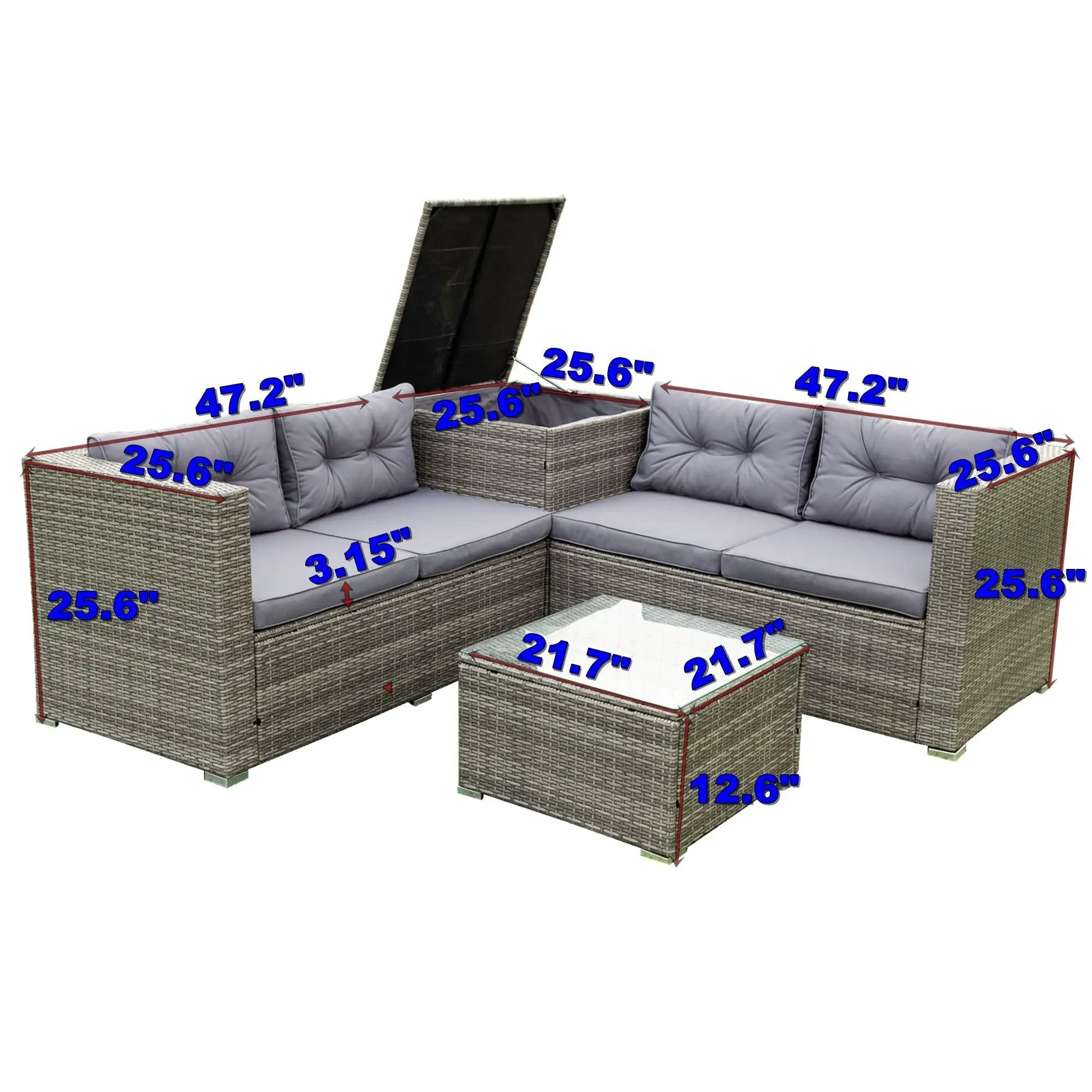 4 Piece Patio Sectional Wicker Rattan Outdoor Furniture Sofa Set With Storage Box by Unique Piece Furniture