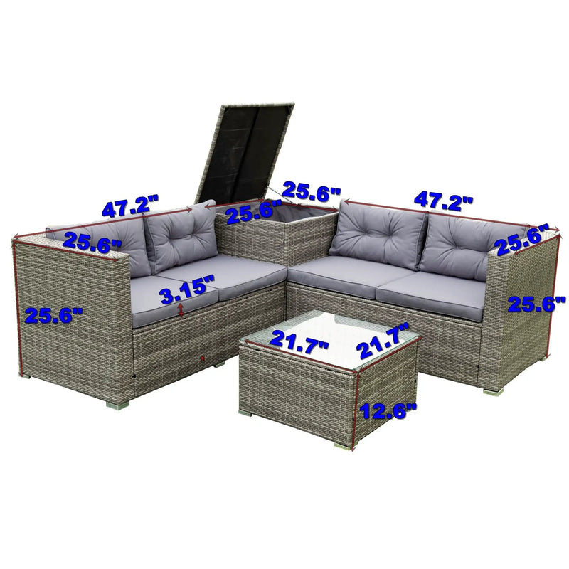 4 Piece Patio Sectional Wicker Rattan Outdoor Furniture Sofa Set With Storage Box by HouseOfZazla