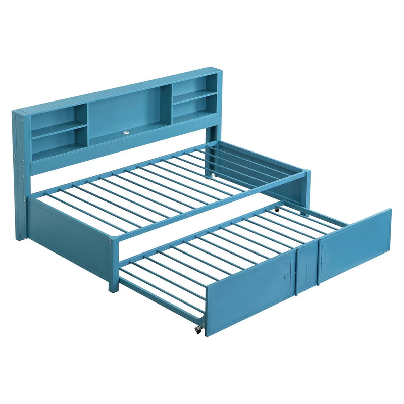 Industrial Metal Daybed With Trundle, Storage Shelves, USB Ports by HouseOfZazla