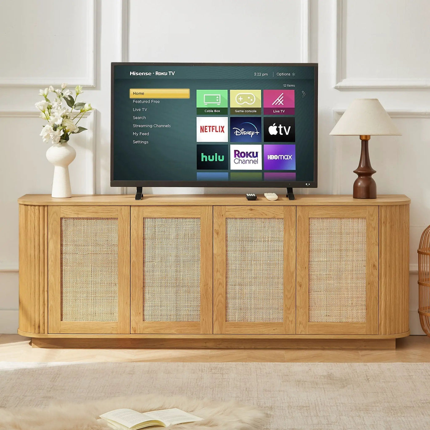 Contemporary Wave Shaped TV Stand With Rattan Doors by HouseOfZazla