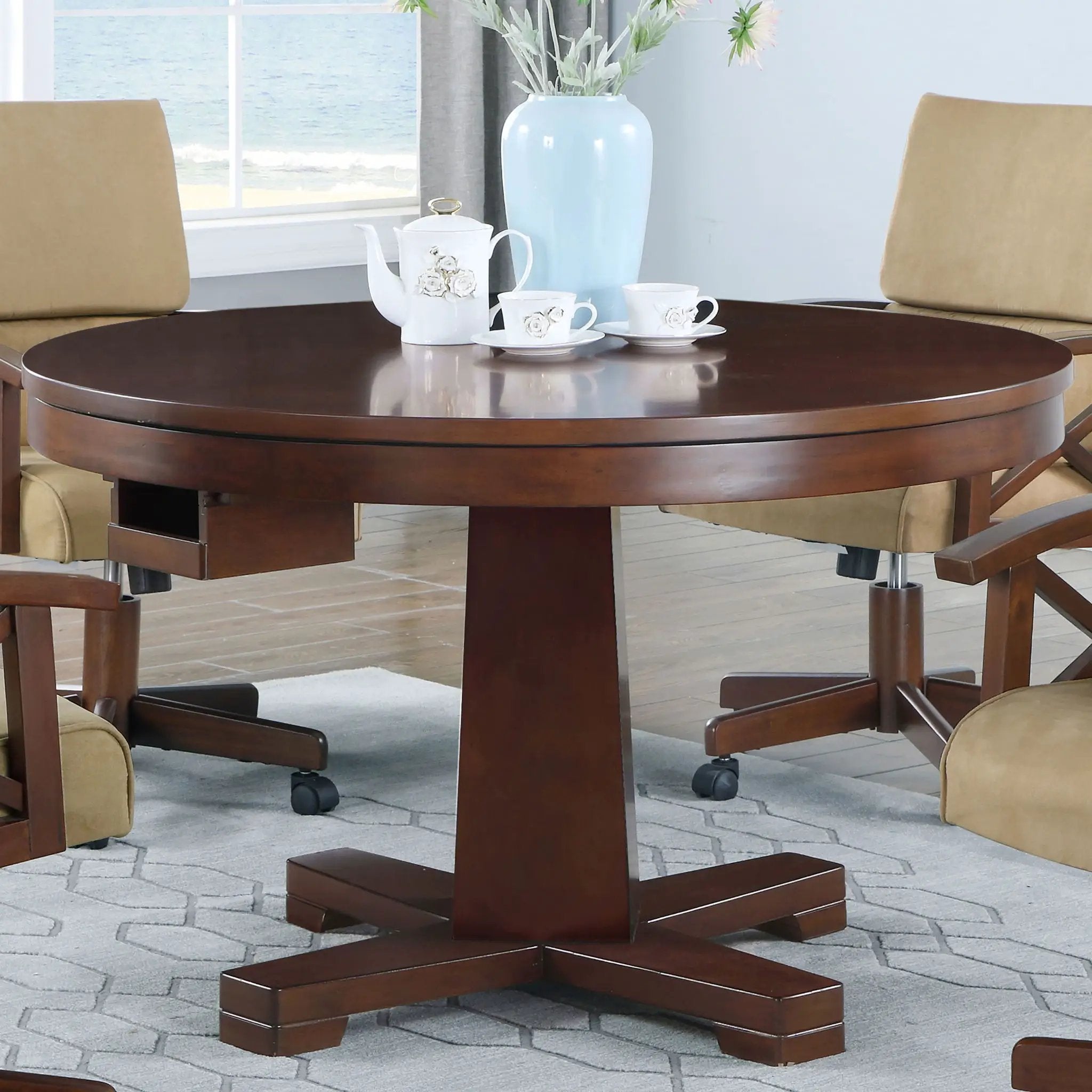 Calloway - Round Game Table With Pedestal Base - Dark Brown by HouseOfZazla