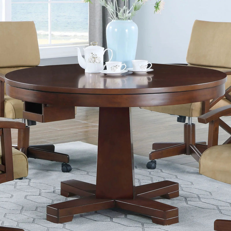Calloway - Round Game Table With Pedestal Base - Dark Brown by HouseOfZazla
