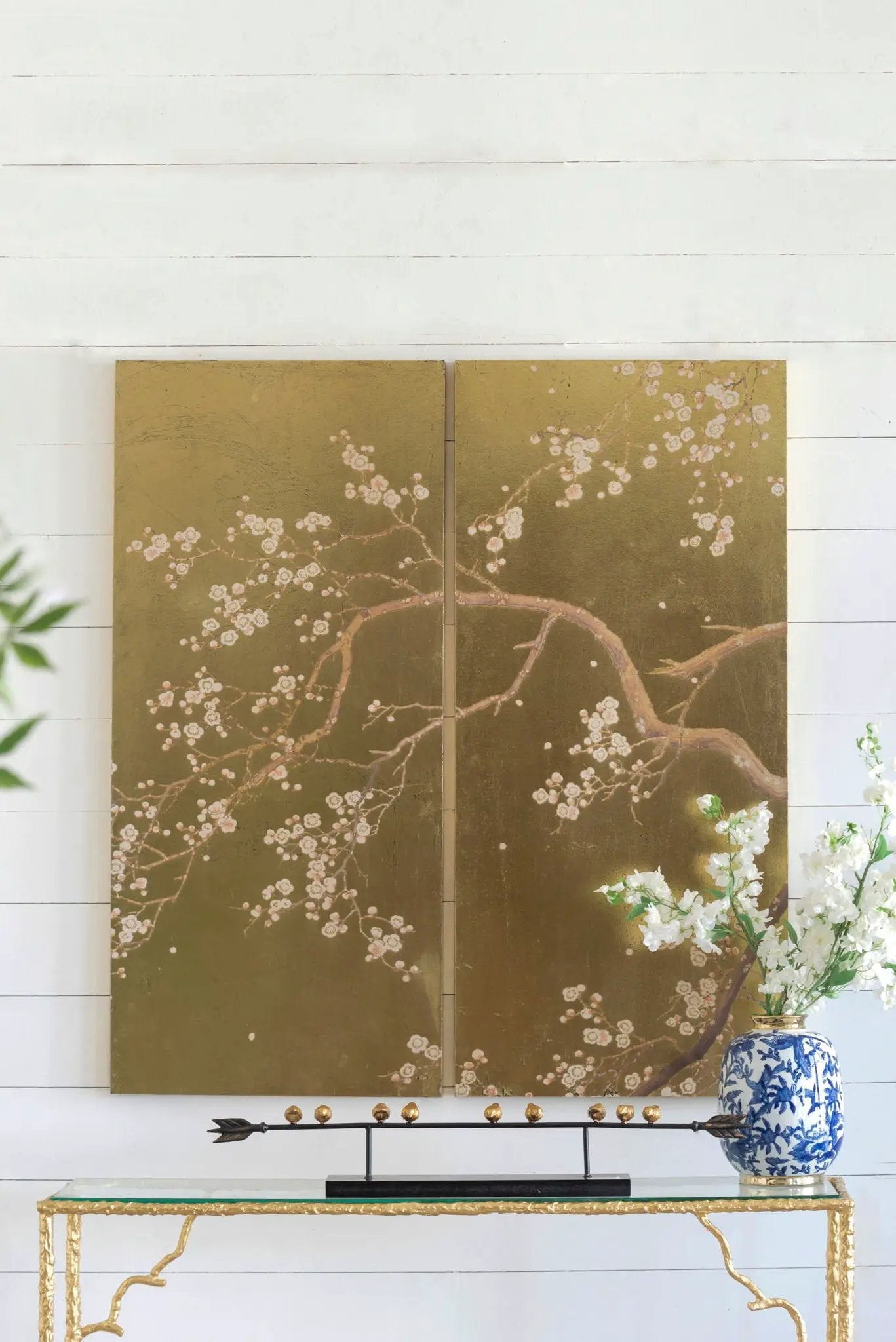 Cherry Blossom Wall Art Panels, Wall Decor For Living Room Dining Room Office Bedroom (Set of 2) - Gold by HouseOfZazla