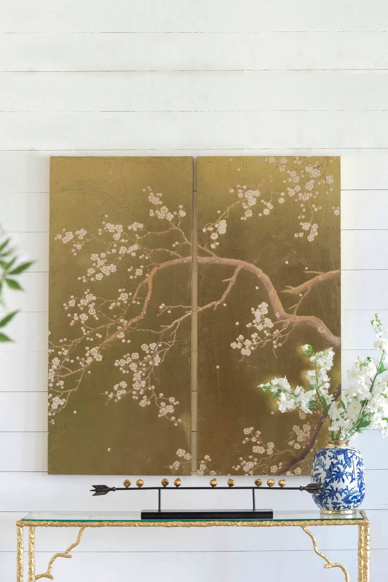 Cherry Blossom Wall Art Panels, Wall Decor For Living Room Dining Room Office Bedroom (Set of 2) - Gold by HouseOfZazla