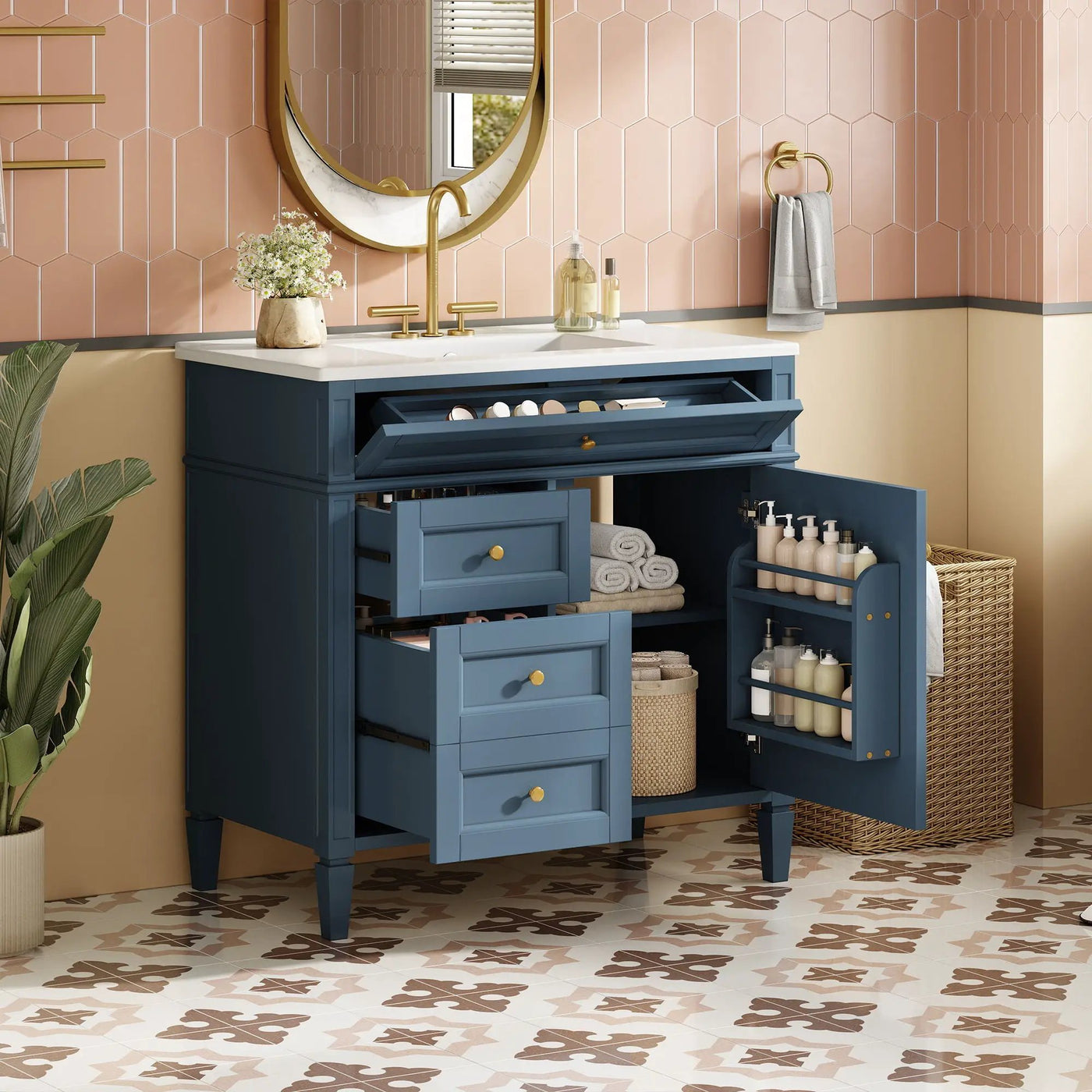 Bathroom Vanity With Top Sink, 2 Drawers And Tip Out Drawer by Unique Piece Furniture