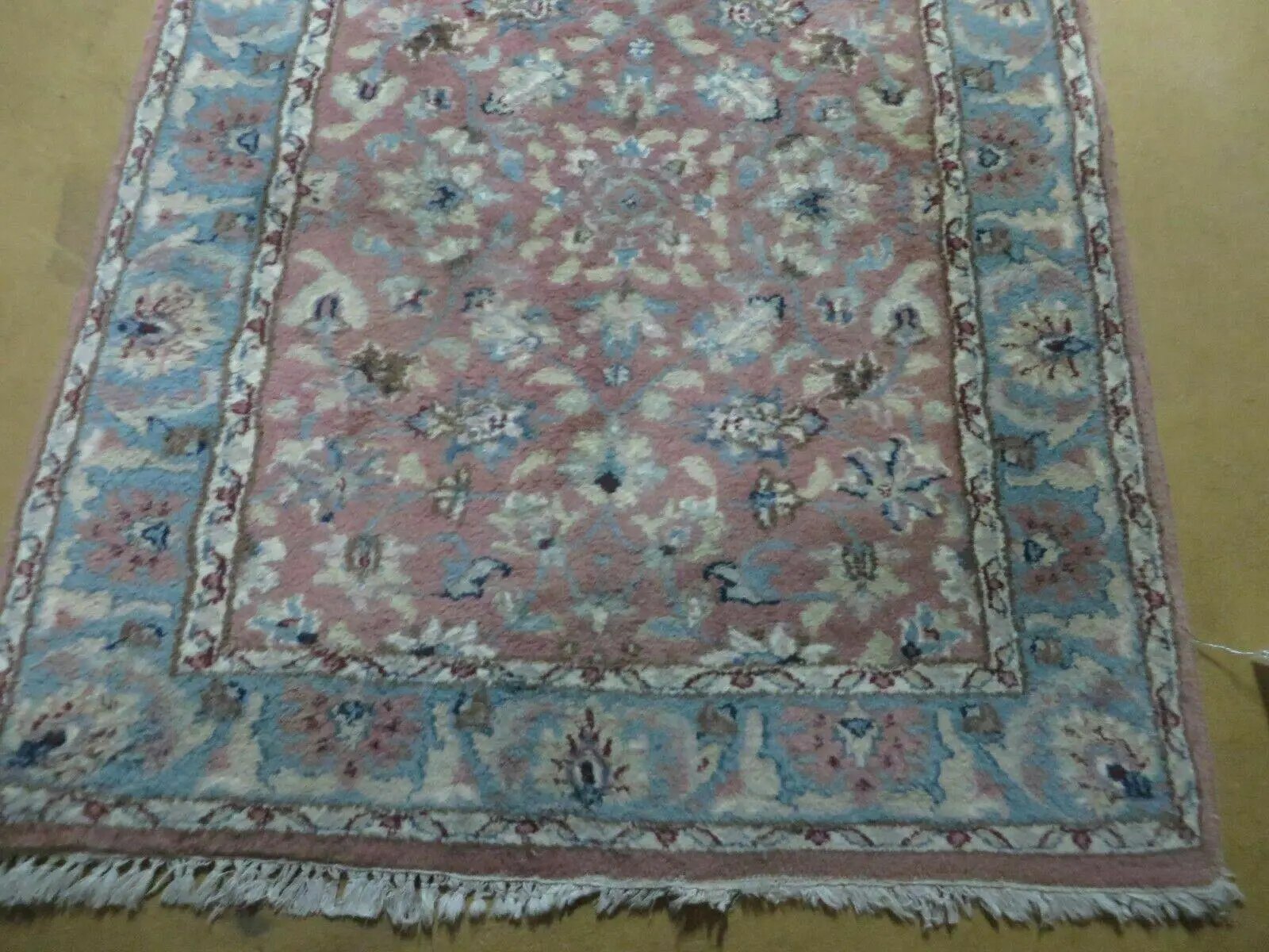 Indo Persian Runner Rug 2.8 x 12, Wool Hand Knotted, Pink and Light Blue by Jewel Rugs