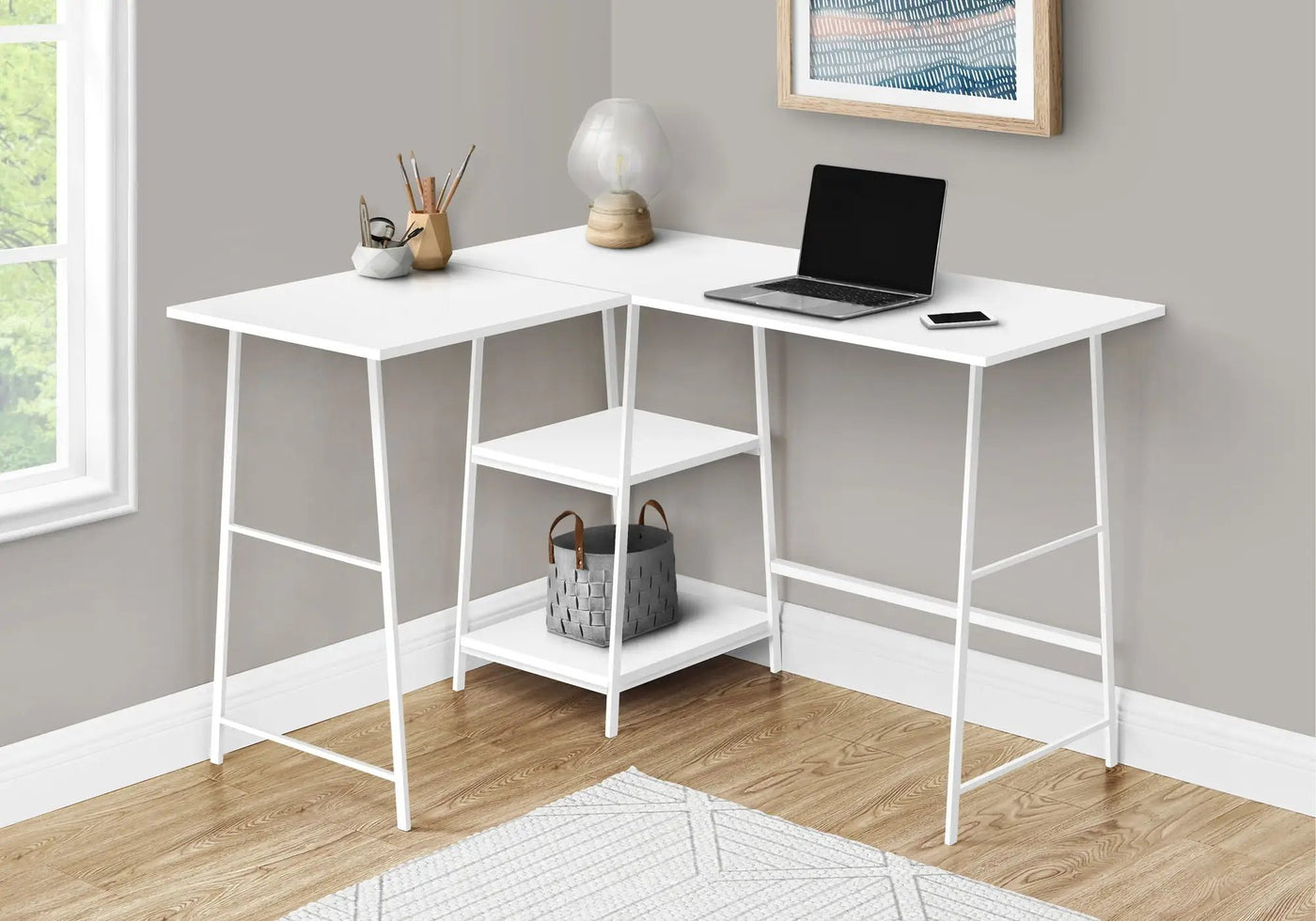 L-Shape Computer Desk with Storage Shelves by HouseOfZazla