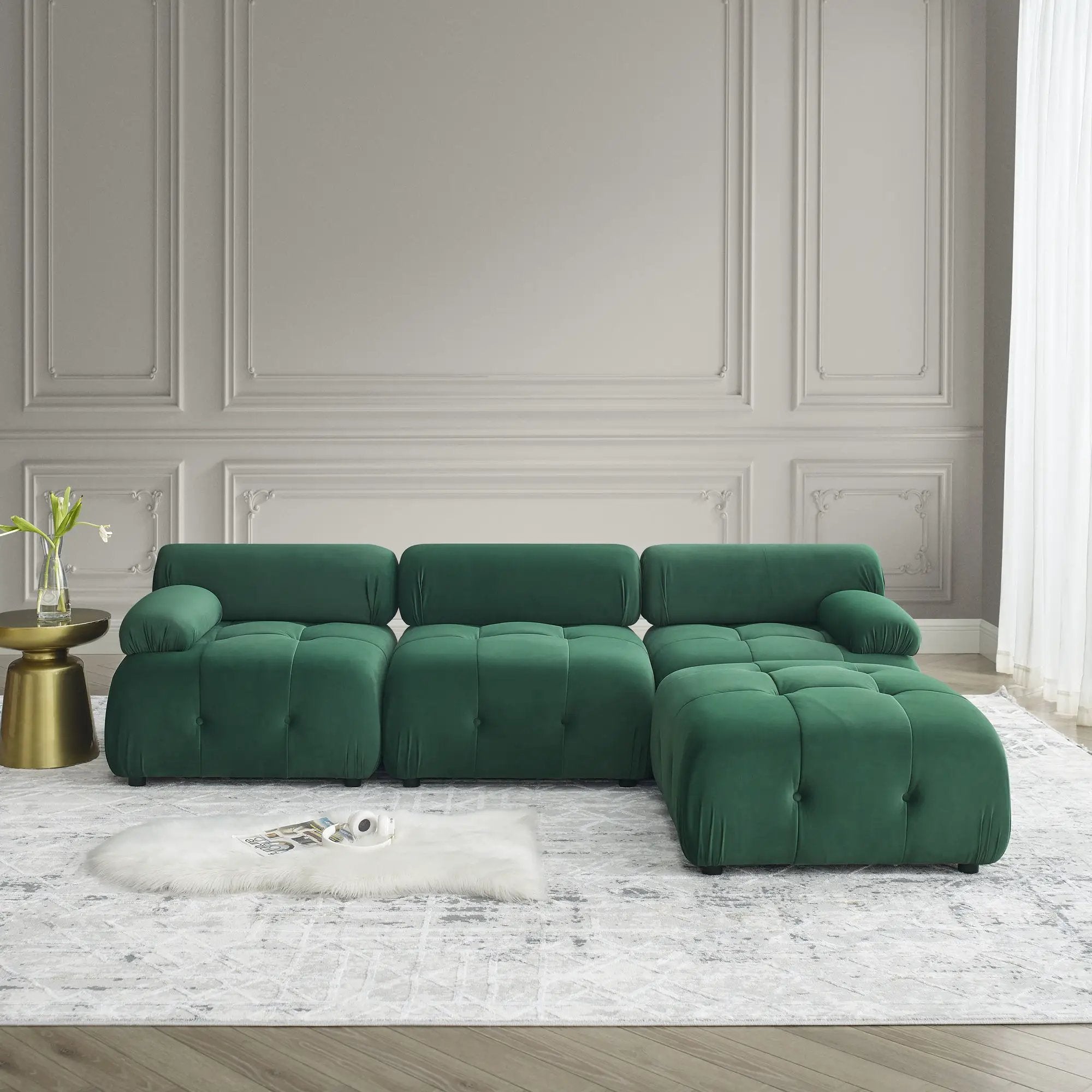 Modular Sectional Sofa, Button Tufted Design With Diy L-Shaped Layout, Reversible Ottoman