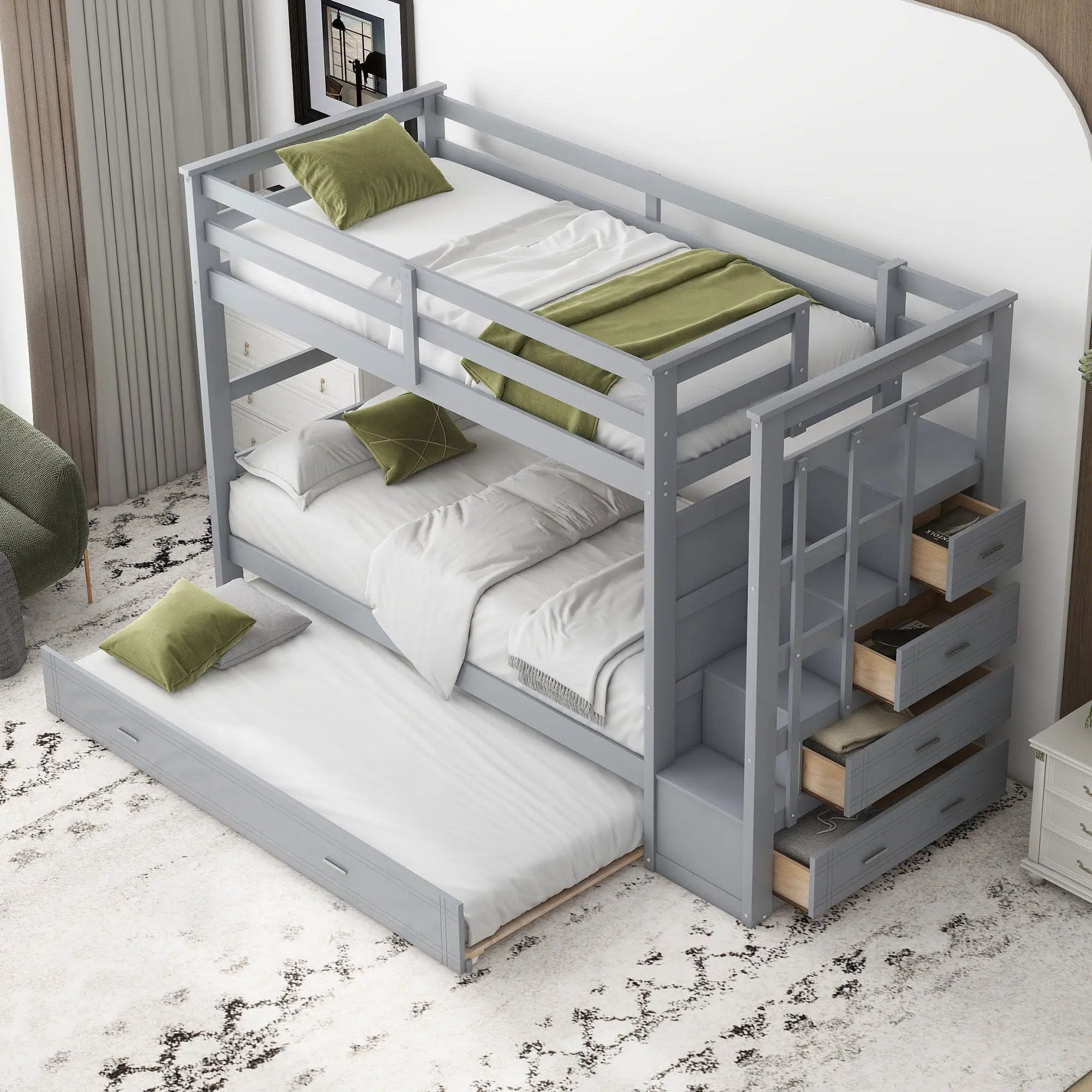Bunk Bed With Trundle And Staircase by HouseOfZazla