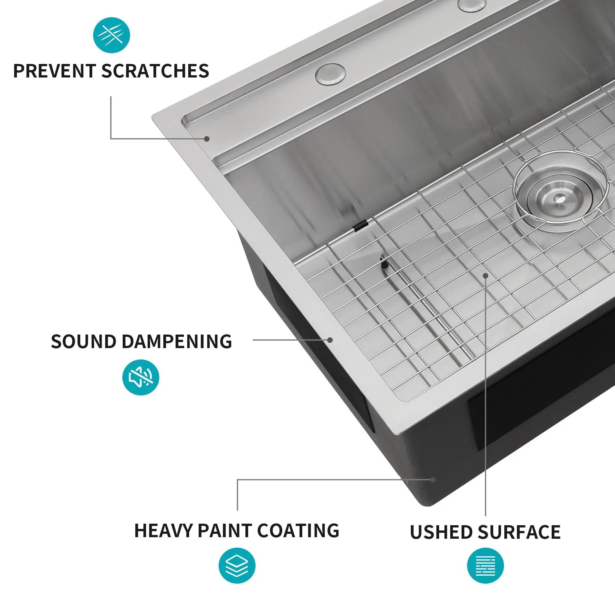 33" Drop In Kitchen Sink With Workstation, 16 Gauge Stainless Steel - Brushed Nickel by HouseOfZazla