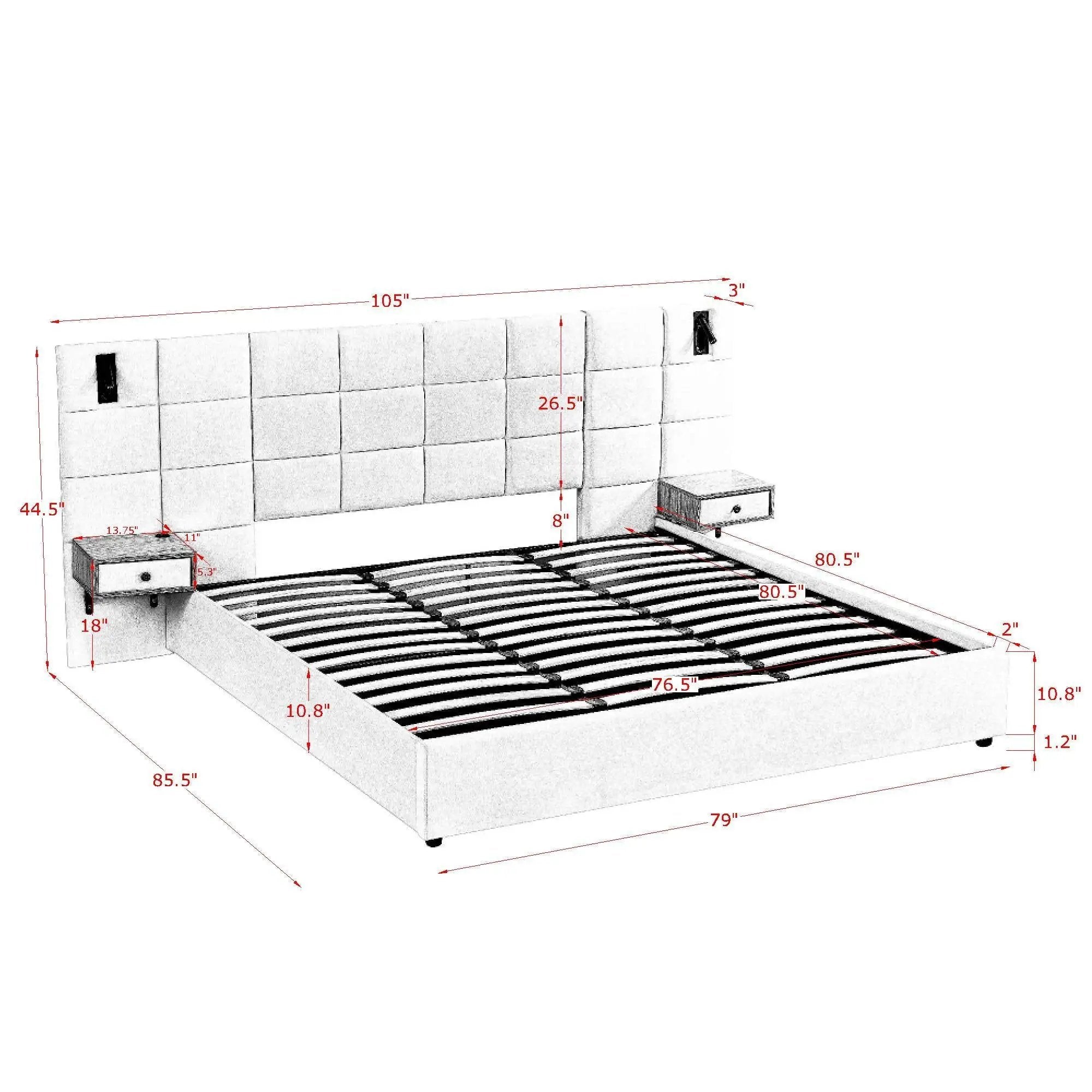 Upholstered Hydraulic Platform Bed With Storage Shelves, Reading Lamps, USB Port