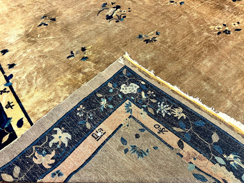 Antique Chinese Wool Rug 10x13, Large 1920s Peking Carpet, Handmade by Jewel Rugs