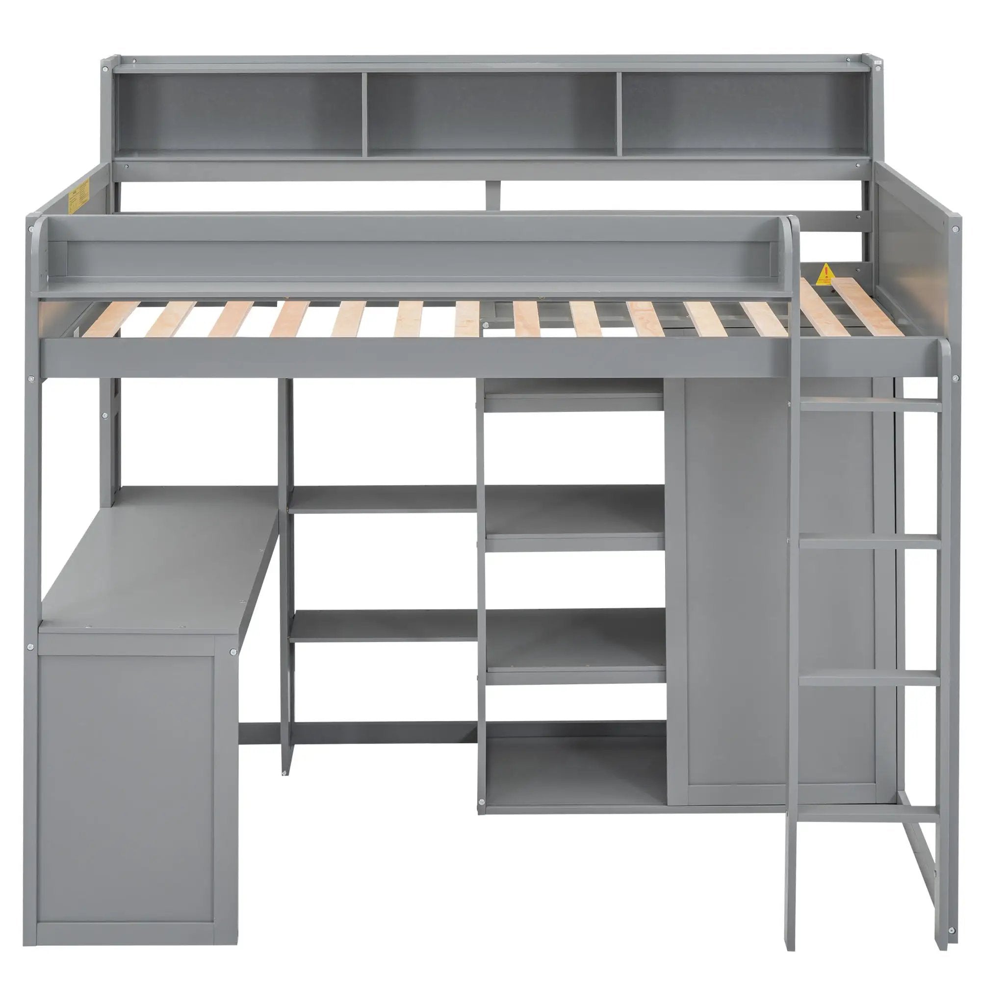Loft Bed With Built In Desk, Storage Shelves, And Wardrobe by HouseOfZazla