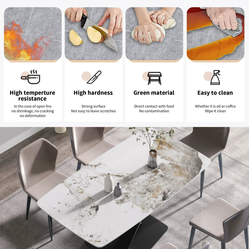 Modern Artificial Stone Pandora White Curved Metal Leg Dining Table, Can Accommodate 6-8 People - Antique White by HouseOfZazla
