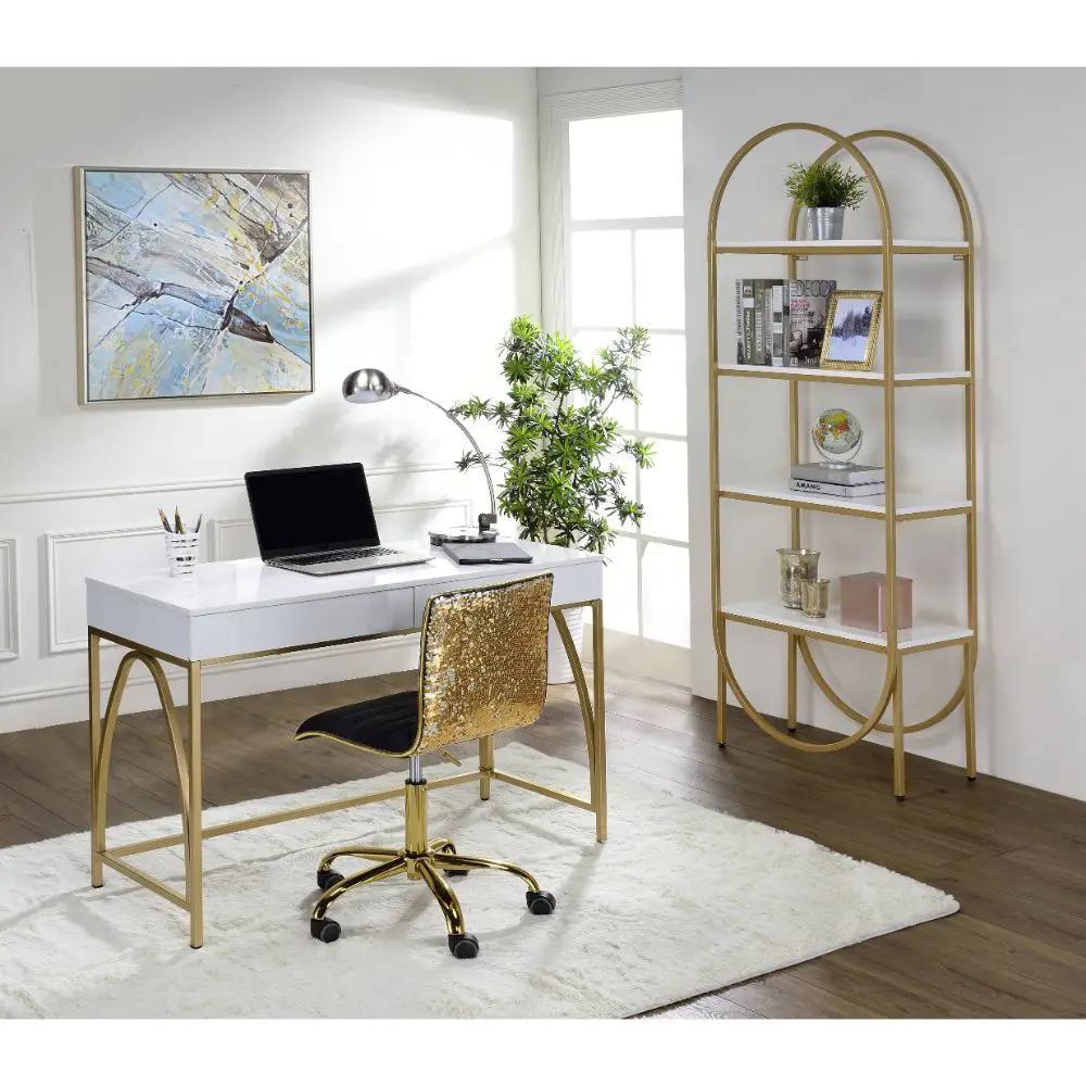 Lightmane - Writing Desk (Same Ac00900) - White High Gloss & Gold by Unique Piece Furniture