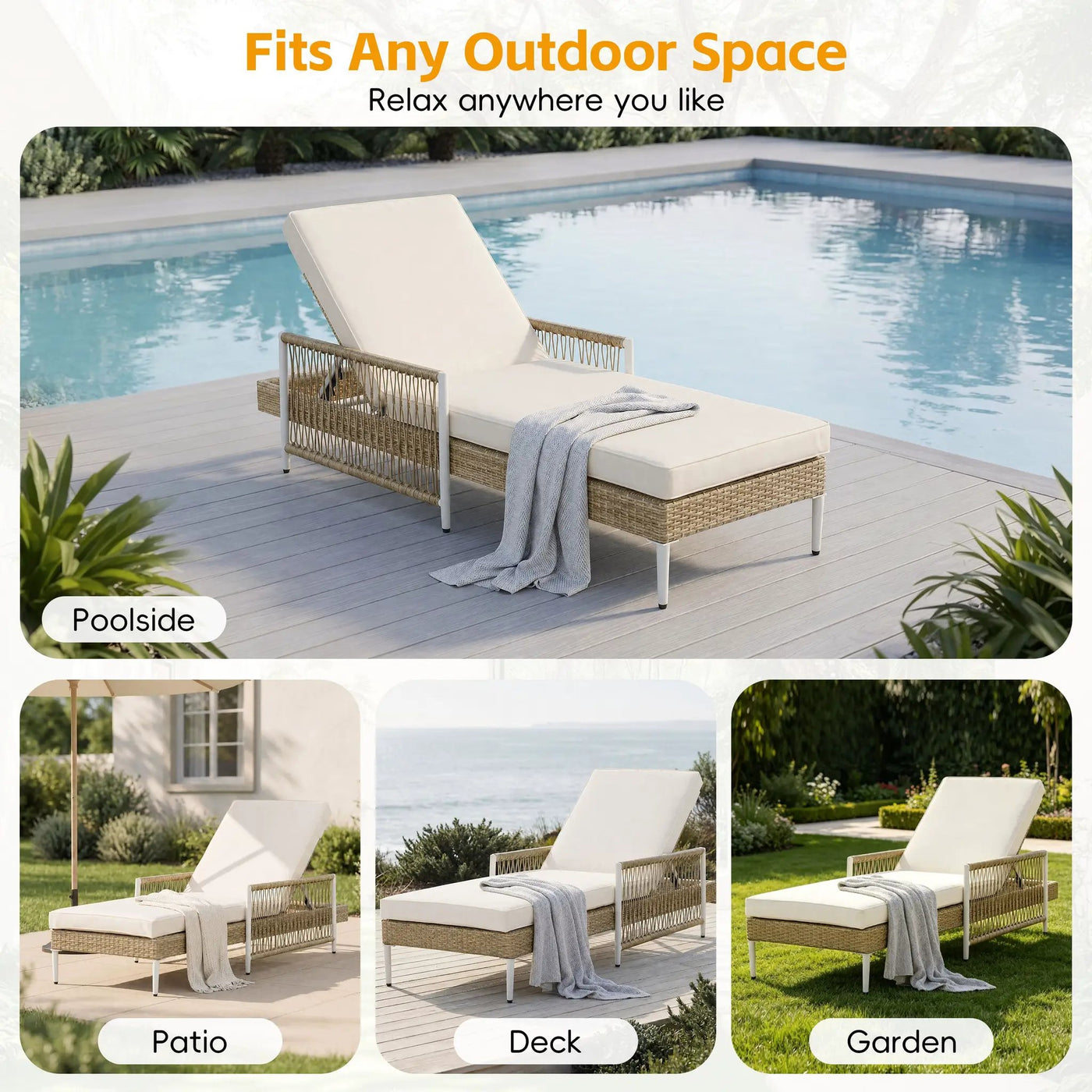 TOPMAX Outdoor All-Weather PE Rattan Chaise Lounge Set of 2 by HouseOfZazla