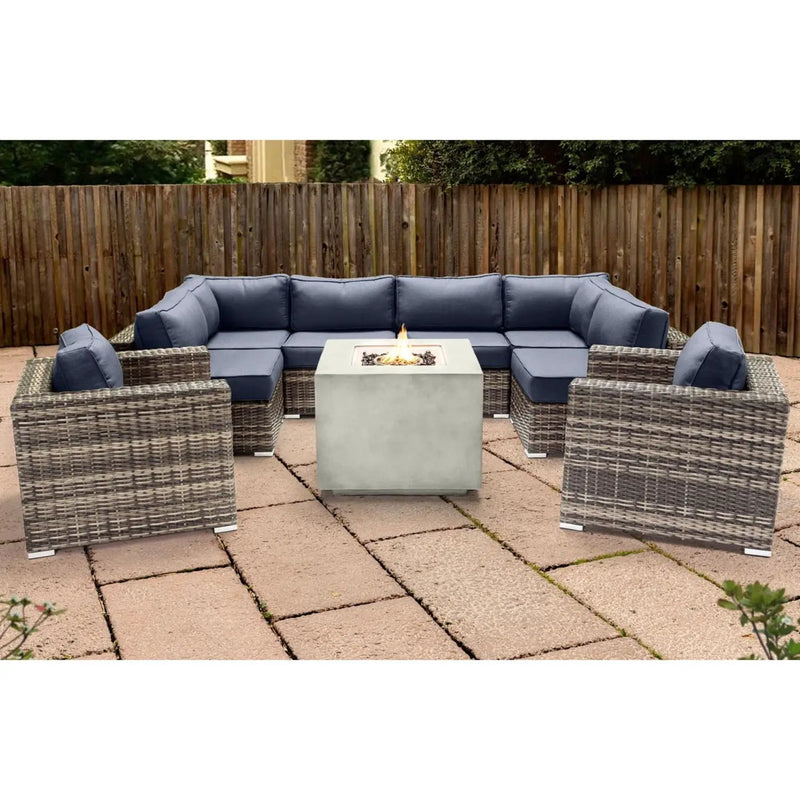 Premium 6 Person Wicker Patio Seating Group With Deep Cushions And Concrete Fire Pit - Gray Mix by Unique Piece Furniture