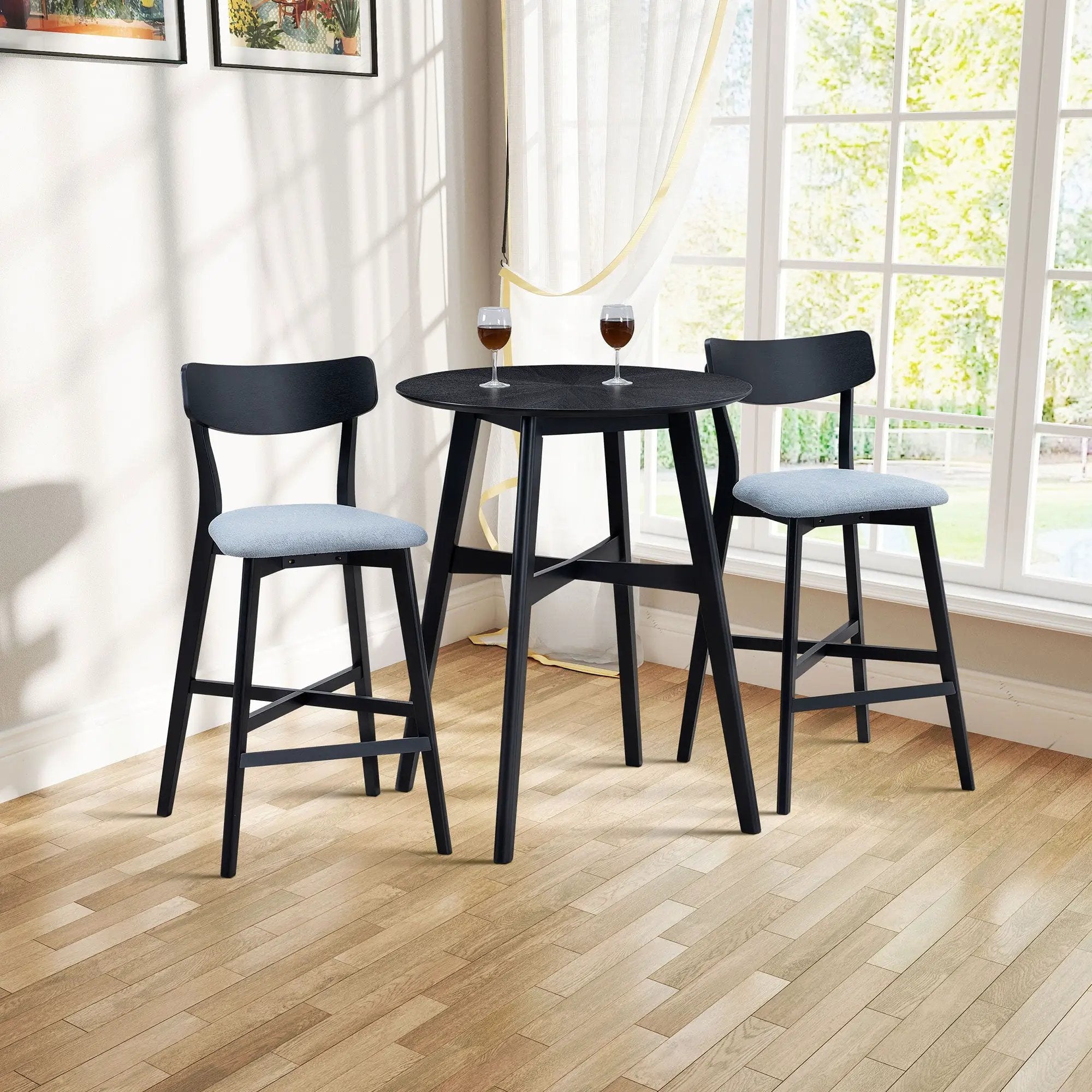 Wooden Bar Chairs Set of 2, Modern Soft Upholstered Kitchen Island Chairs by HouseOfZazla