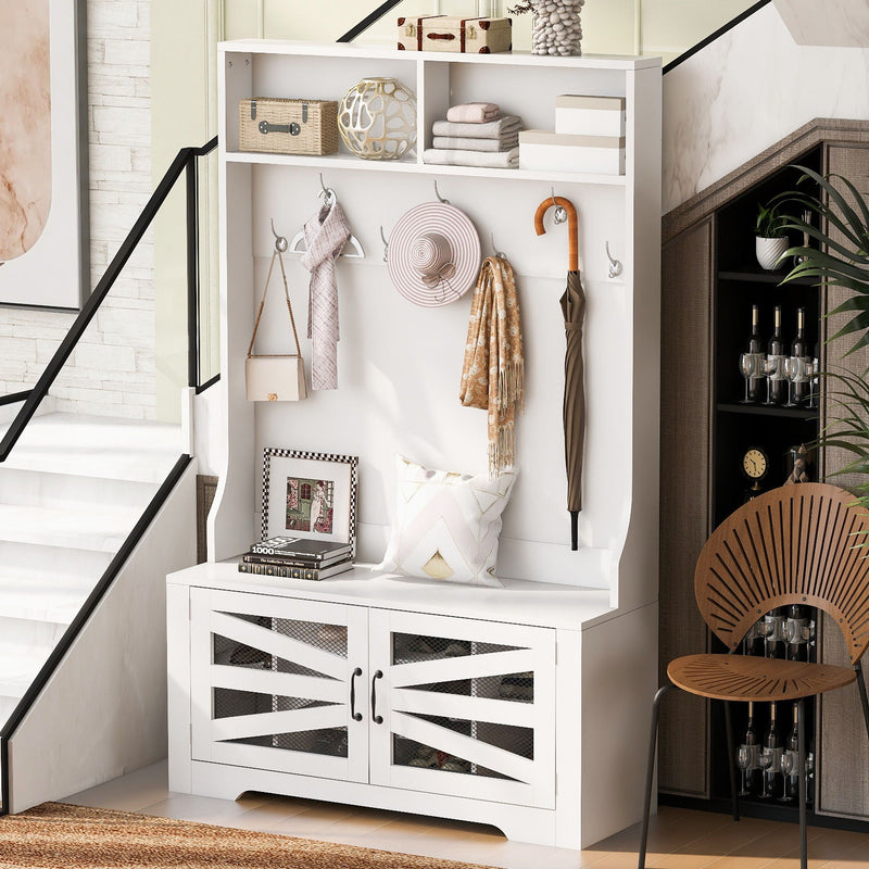 Entryway Bench With Coat Rack, 3 In 1 Design And Adjustable Shelves by HouseOfZazla