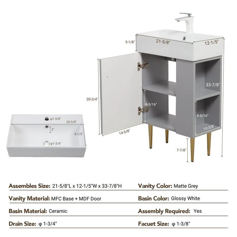 21.6" Open-Shelving Vanity with Ceramic Sink by HouseOfZazla