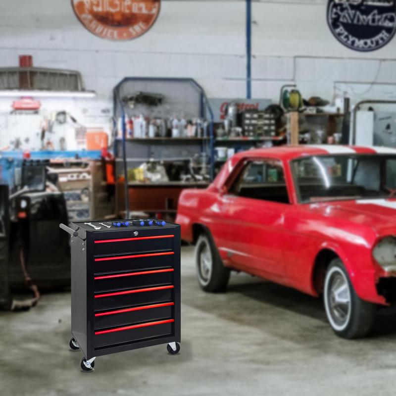 Rolling Metal Tool Chest with 6 Drawers - Black by HouseOfZazla